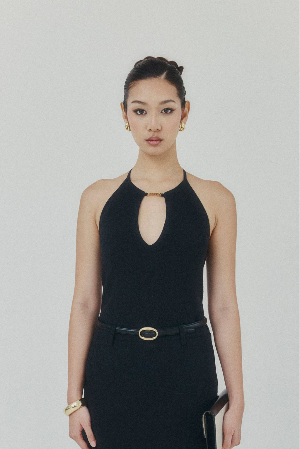 SYCON Noir Halter Neck Crepe Top