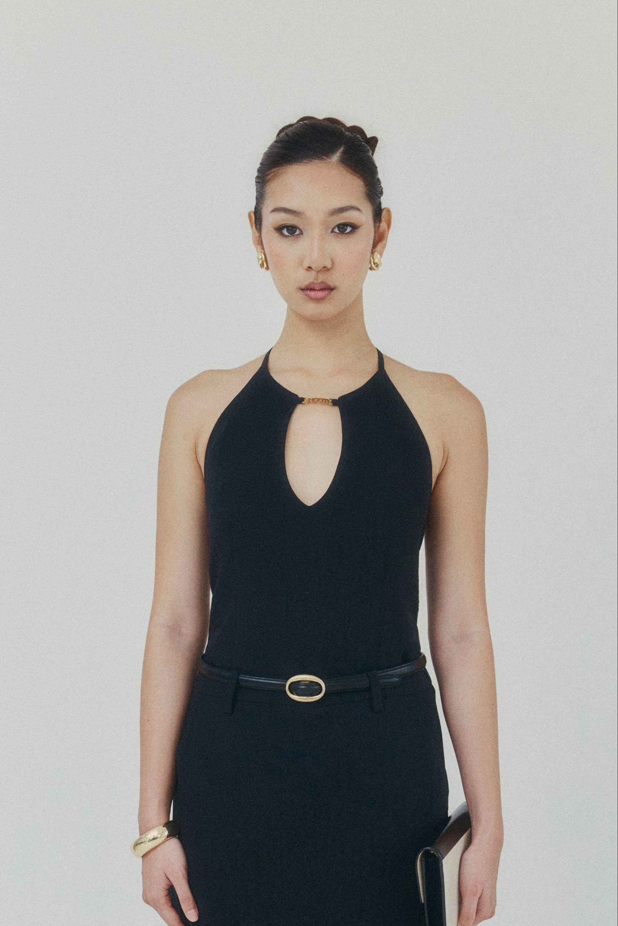 SYCON Noir Halter Neck Crepe Top