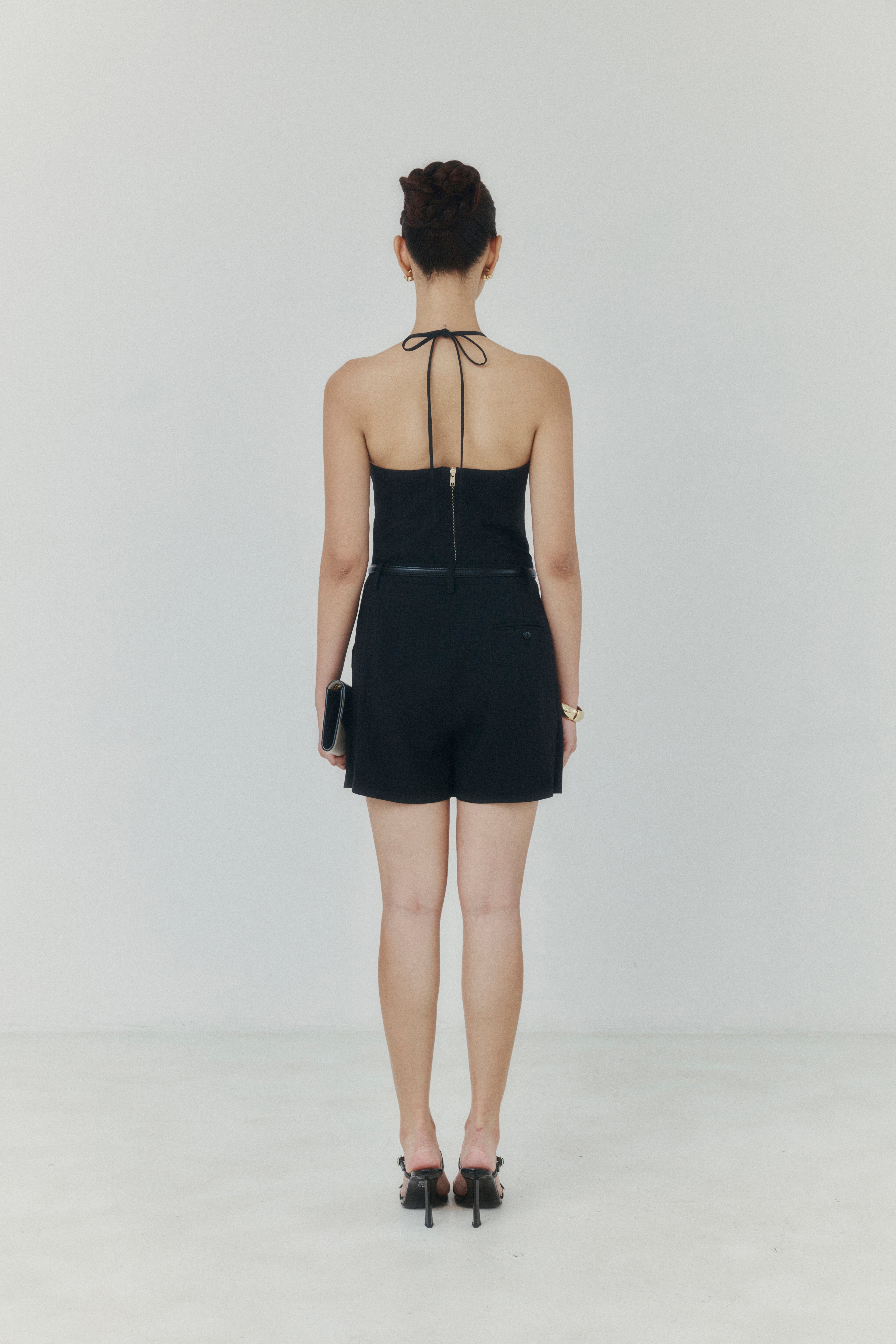 SYCON Noir Halter Neck Crepe Top