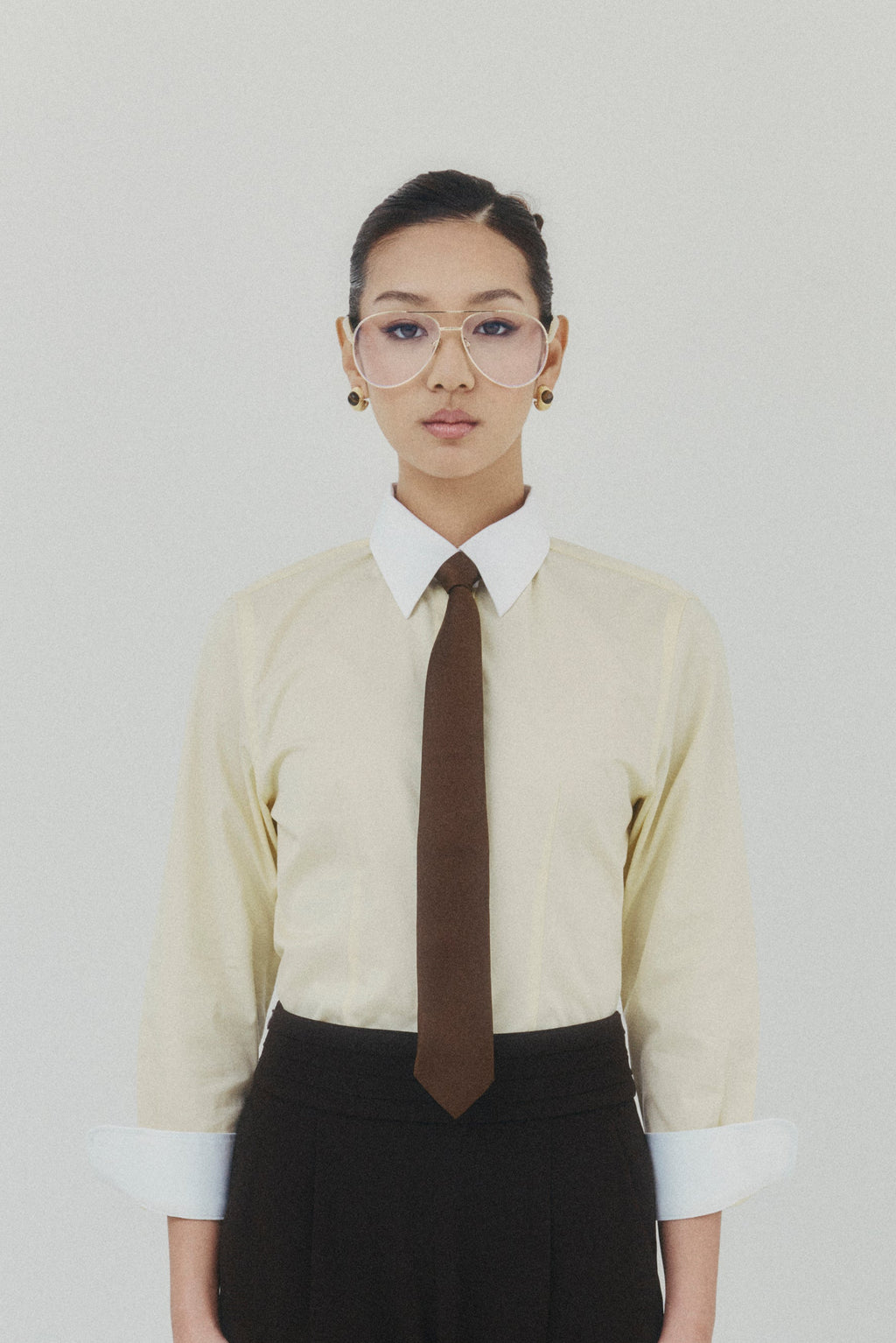 Pastel Gold Sand Contrast Cotton Shirt