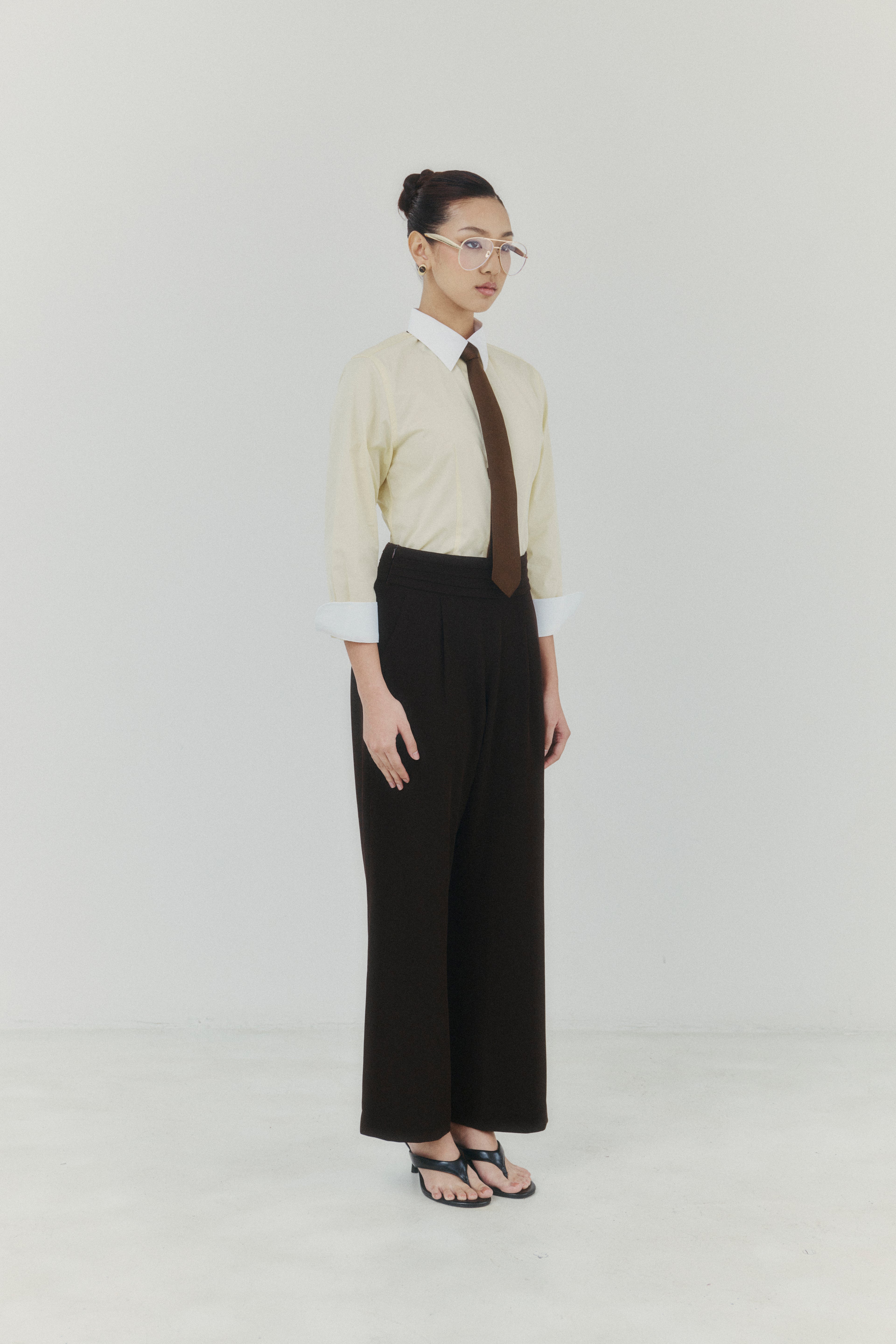 Pastel Gold Sand Contrast Cotton Shirt