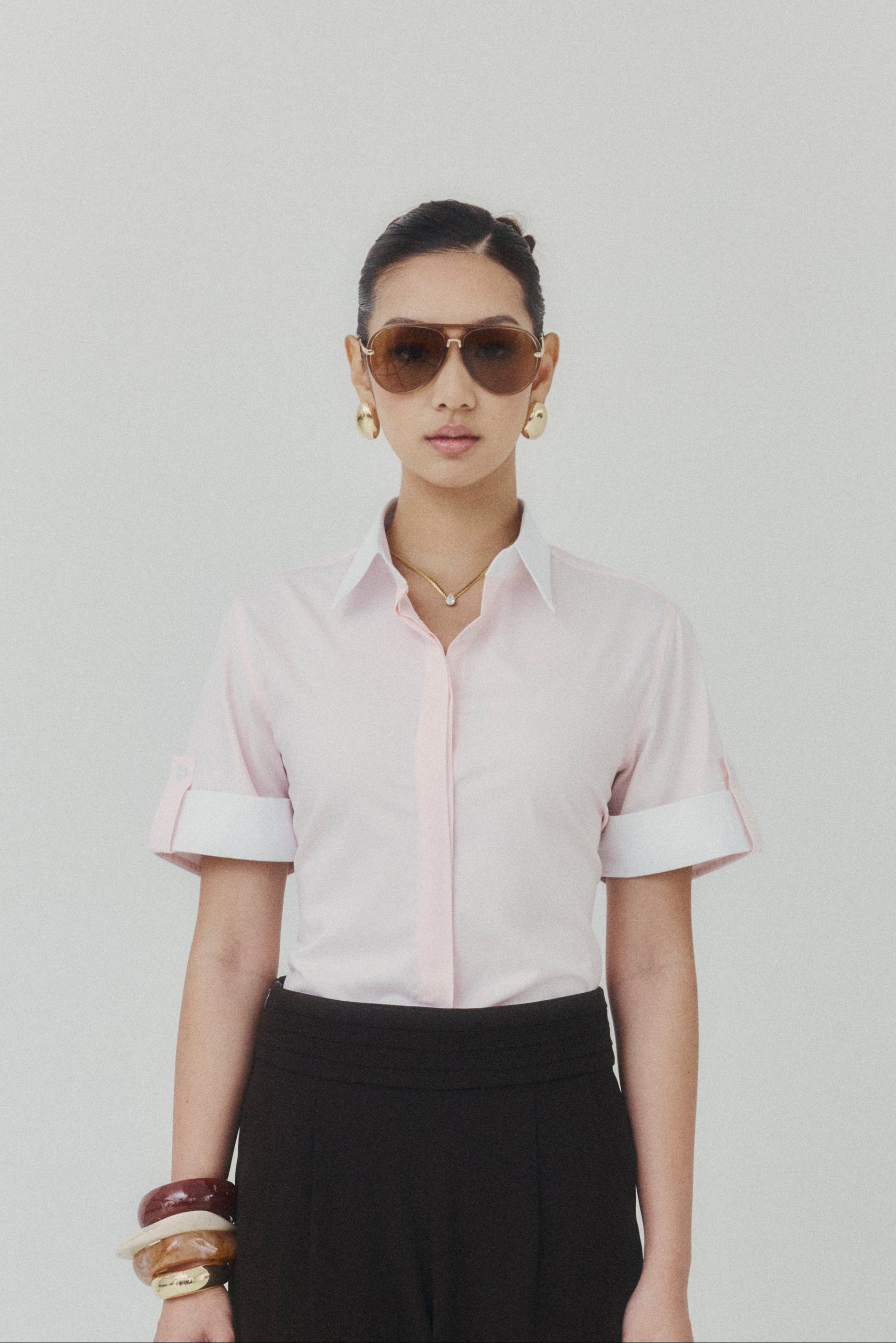 Pastel Blush Contrast Cotton Shirt