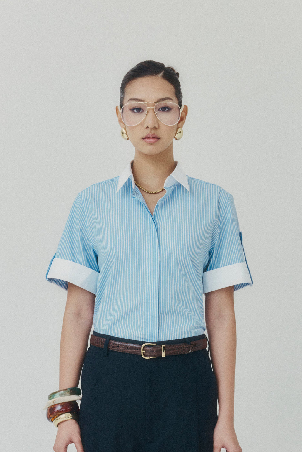 Azure Stripe Contrast Shirt