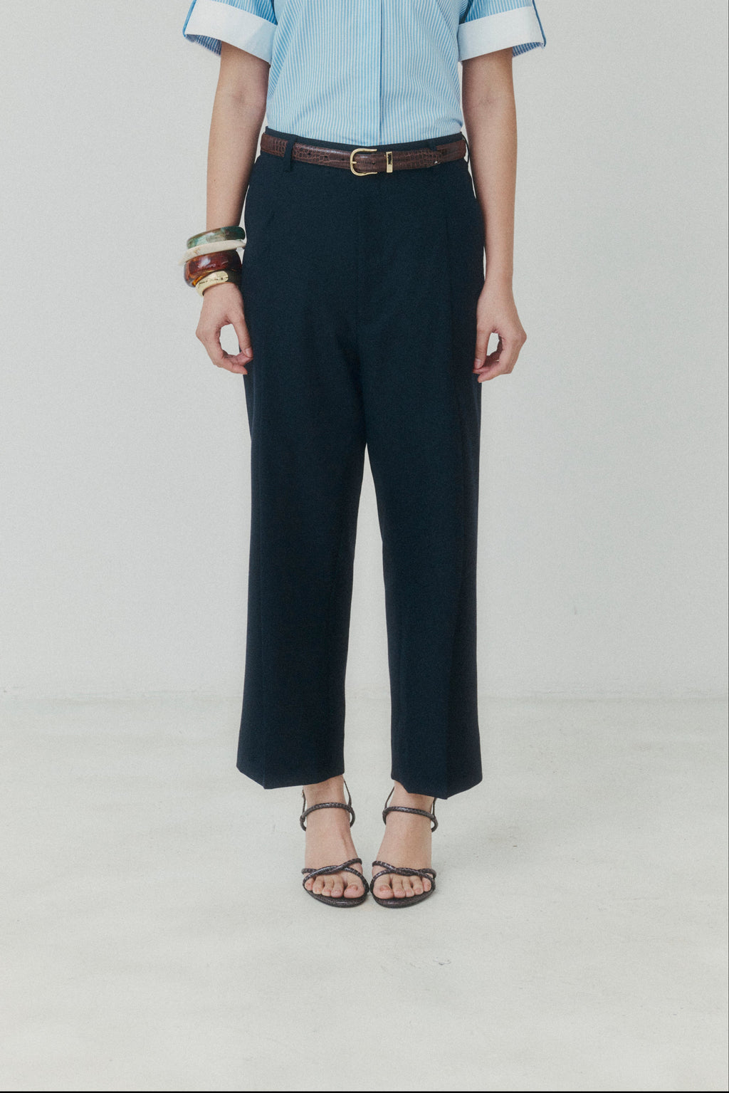Midnight Navy Cropped Straight‑Leg Trousers