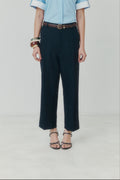 Midnight Navy Cropped Straight‑Leg Trousers