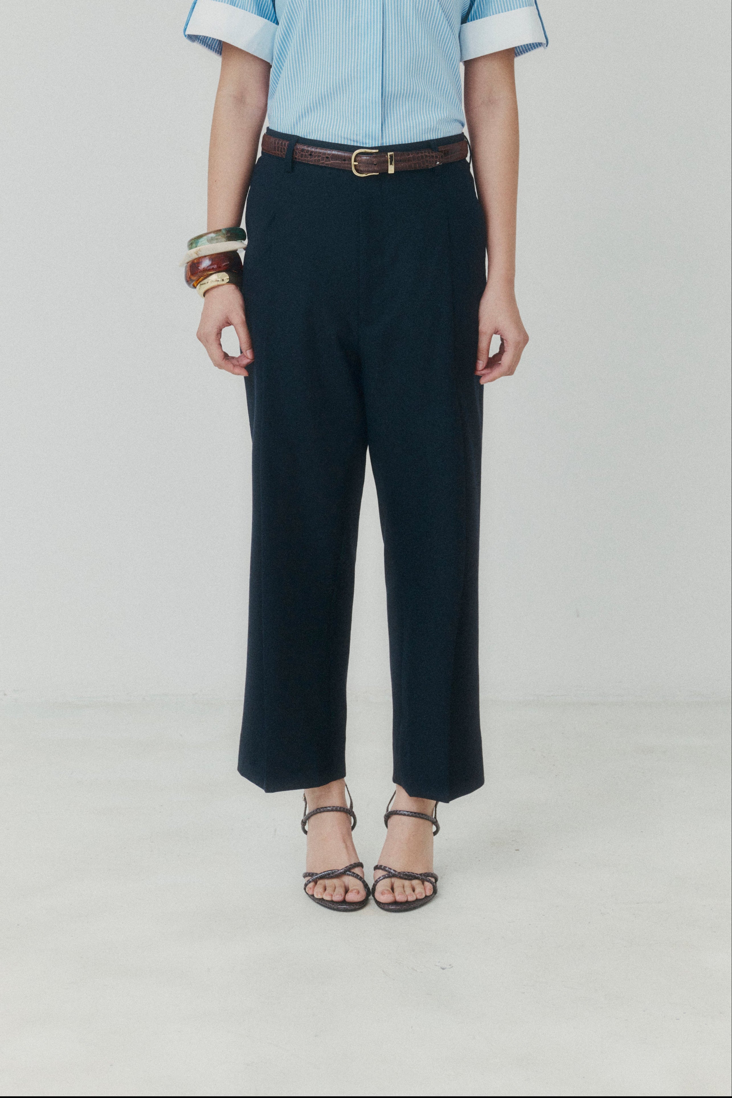 Midnight Navy Cropped Straight‑Leg Trousers