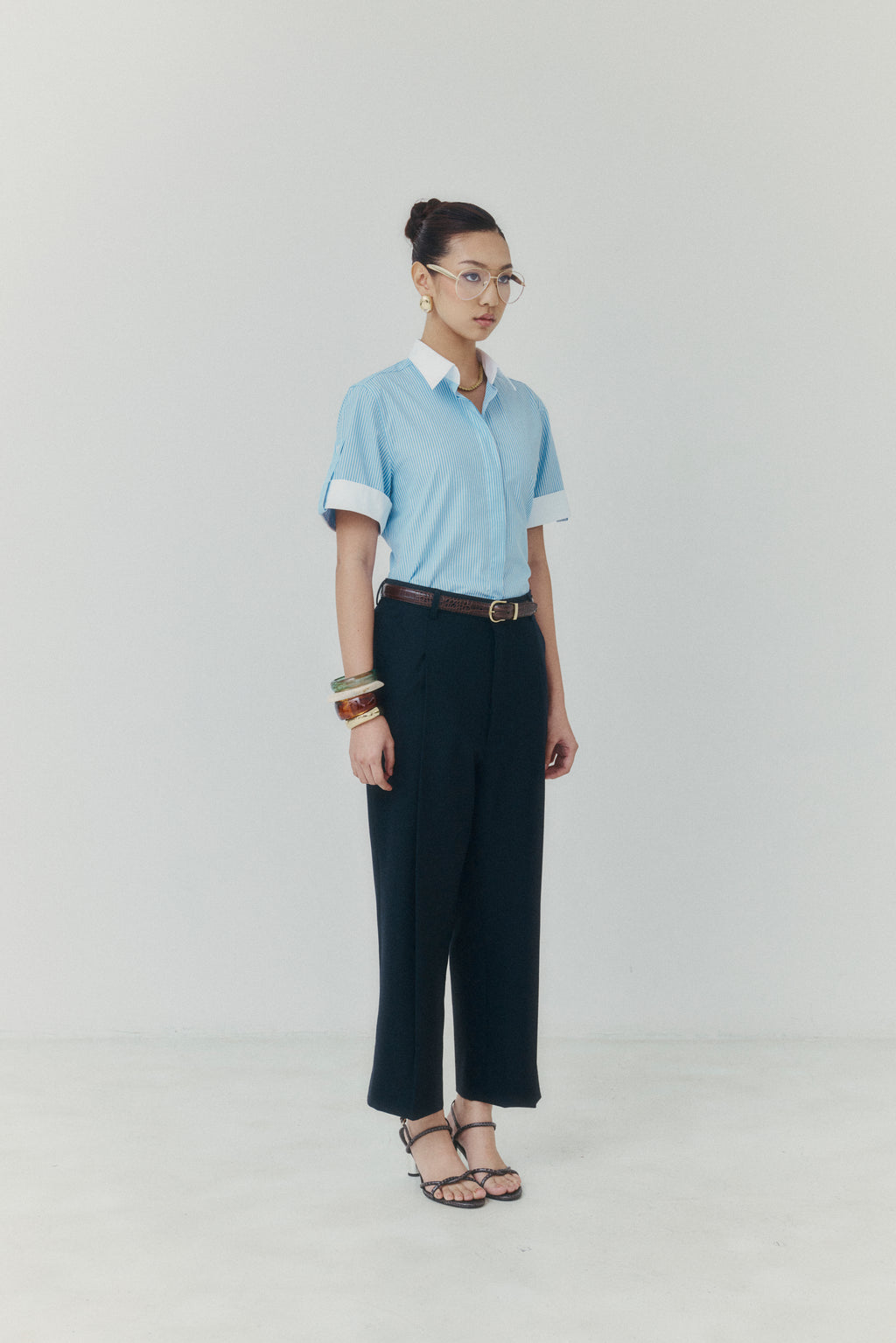 Midnight Navy Cropped Straight‑Leg Trousers