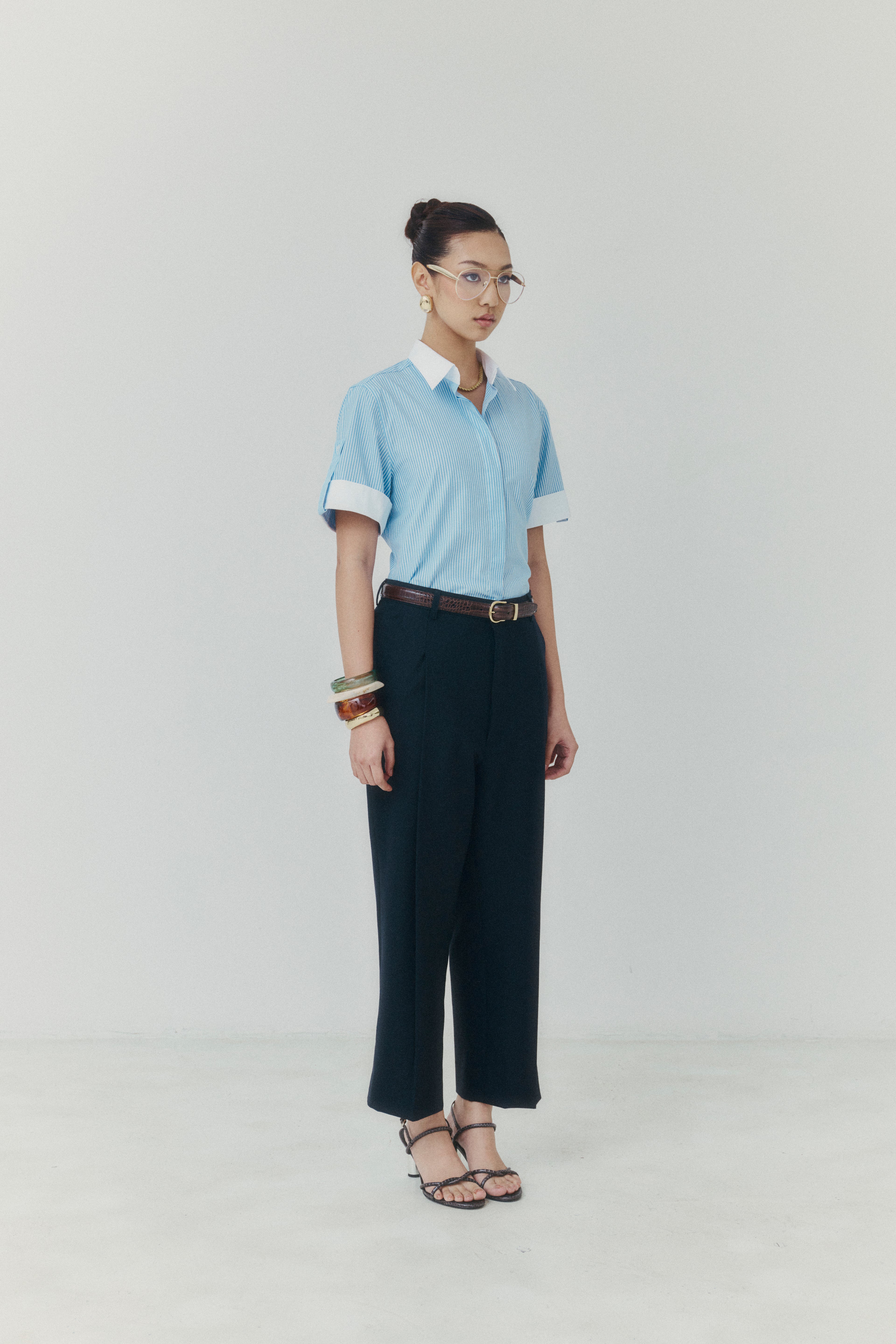 Midnight Navy Cropped Straight‑Leg Trousers