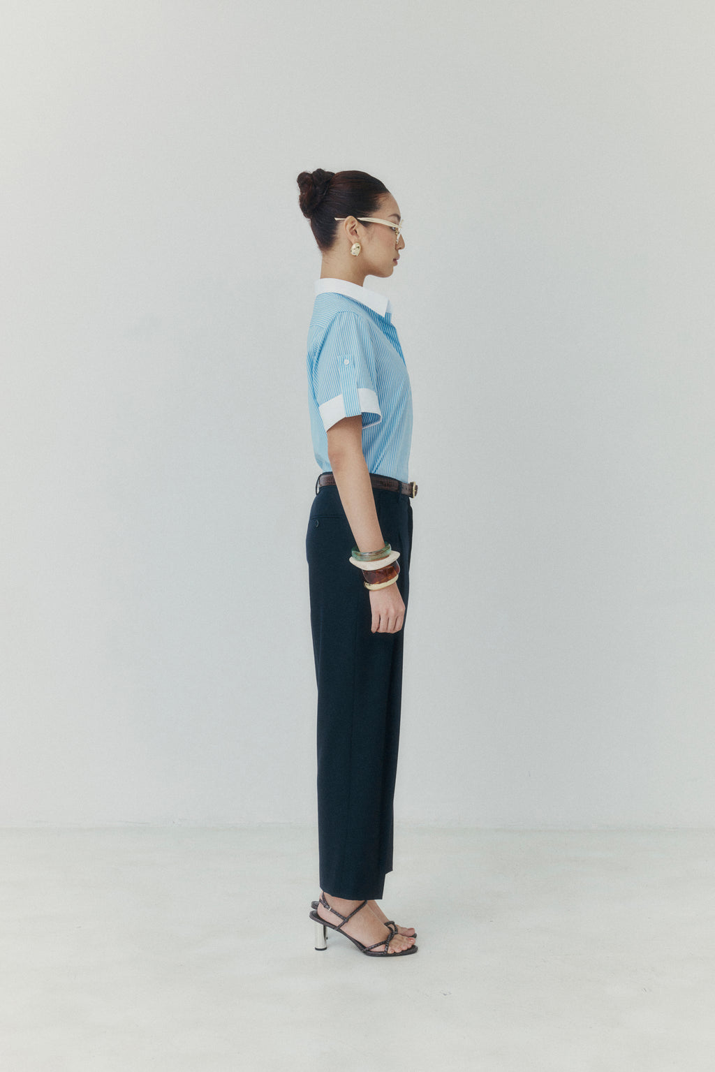 Midnight Navy Cropped Straight‑Leg Trousers