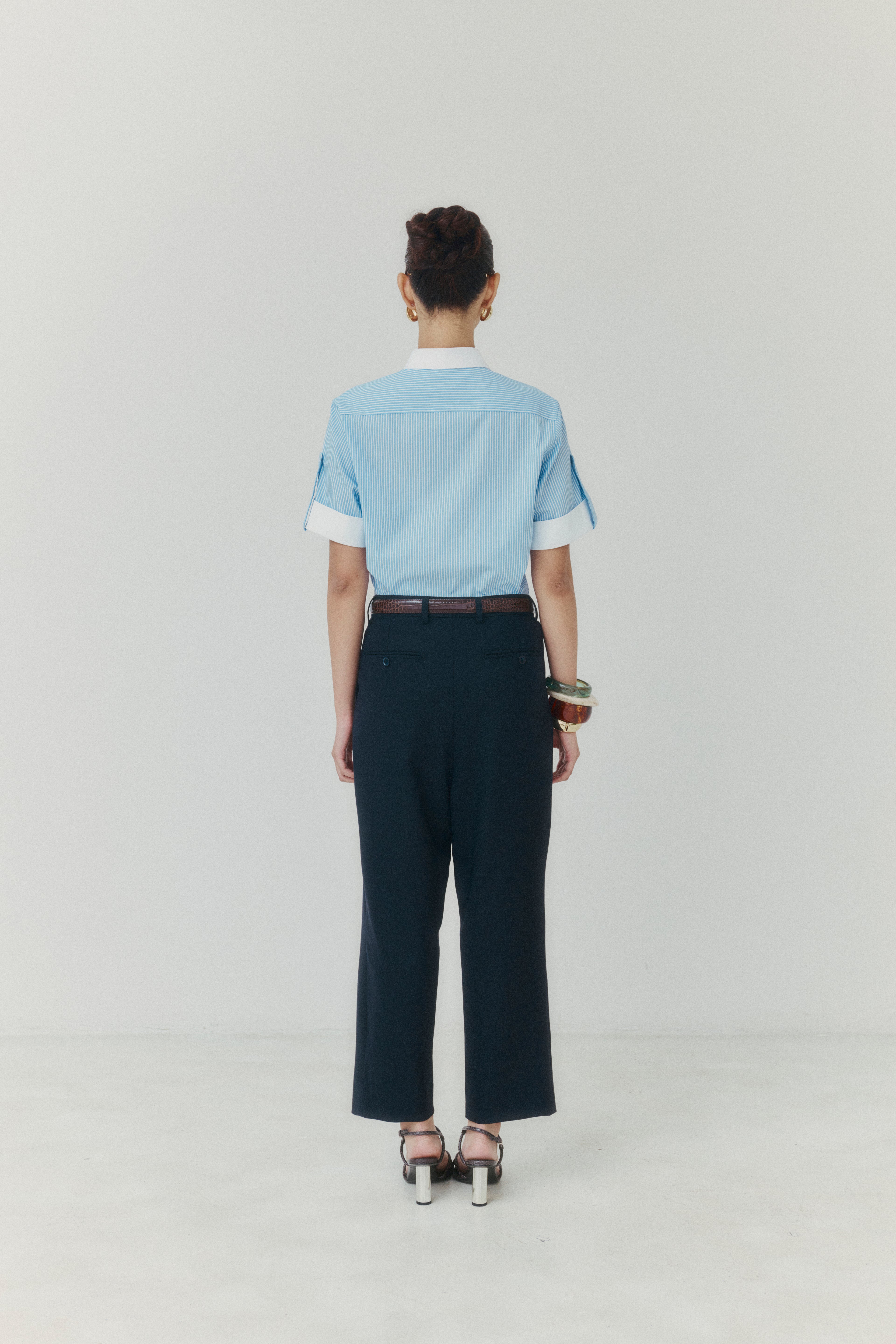 Midnight Navy Cropped Straight‑Leg Trousers