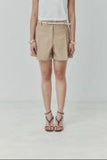 Écru Beige High-waisted Pleated Shorts