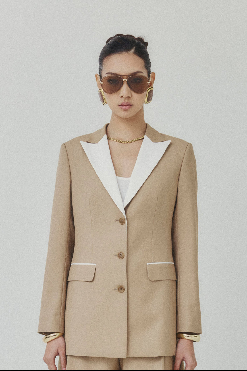 Écru Beige Single‑Breasted Blazer