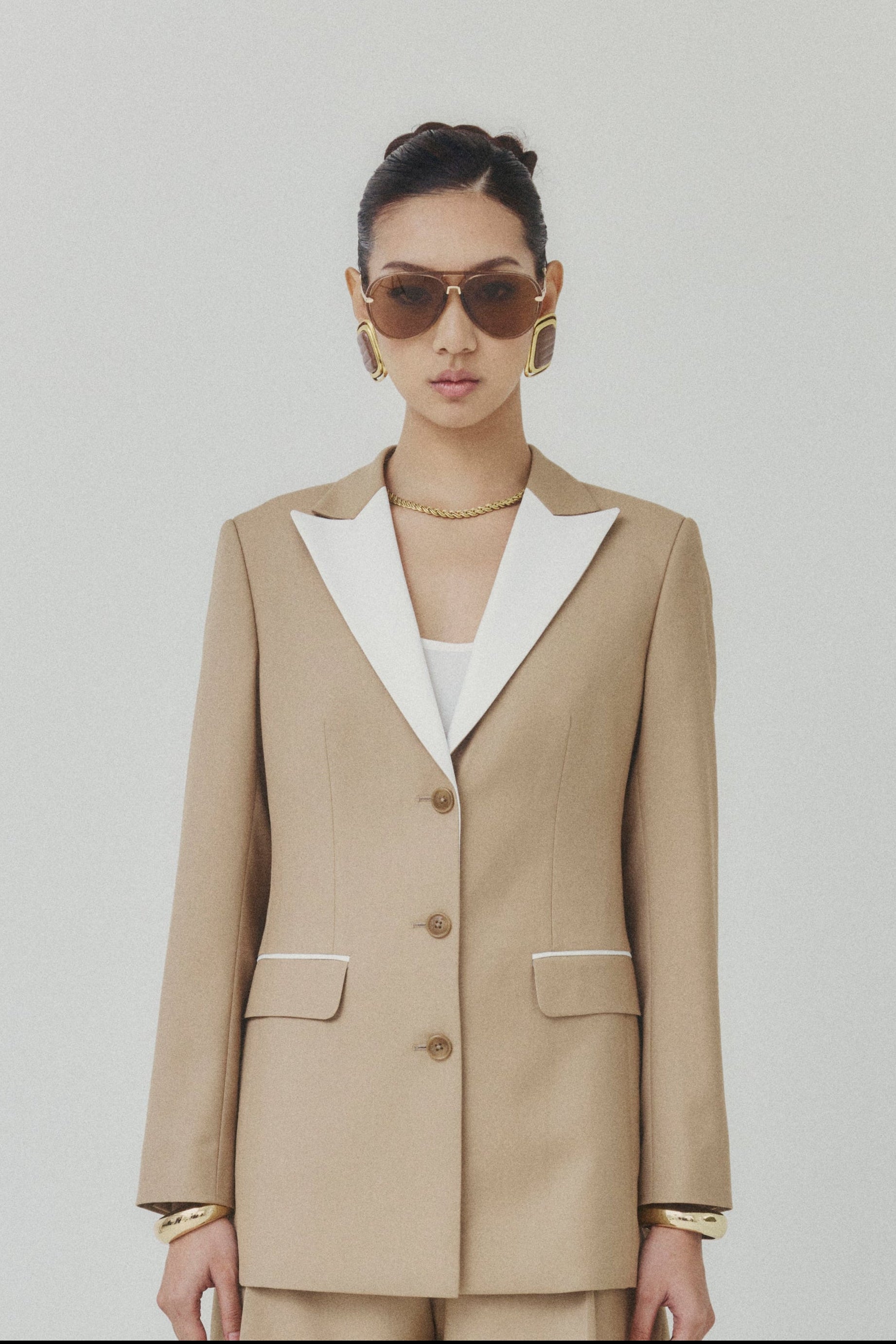 Écru Beige Single‑Breasted Blazer