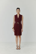 Bordeaux Belted Above-the-Knee Dress