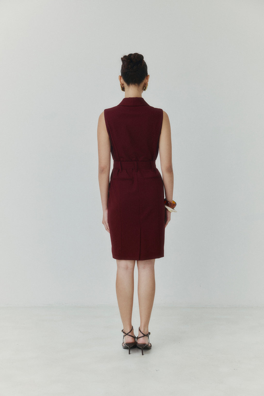 Bordeaux Belted Above-the-Knee Dress
