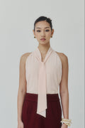 Blush Neck‑Tie Chiffon Blouse
