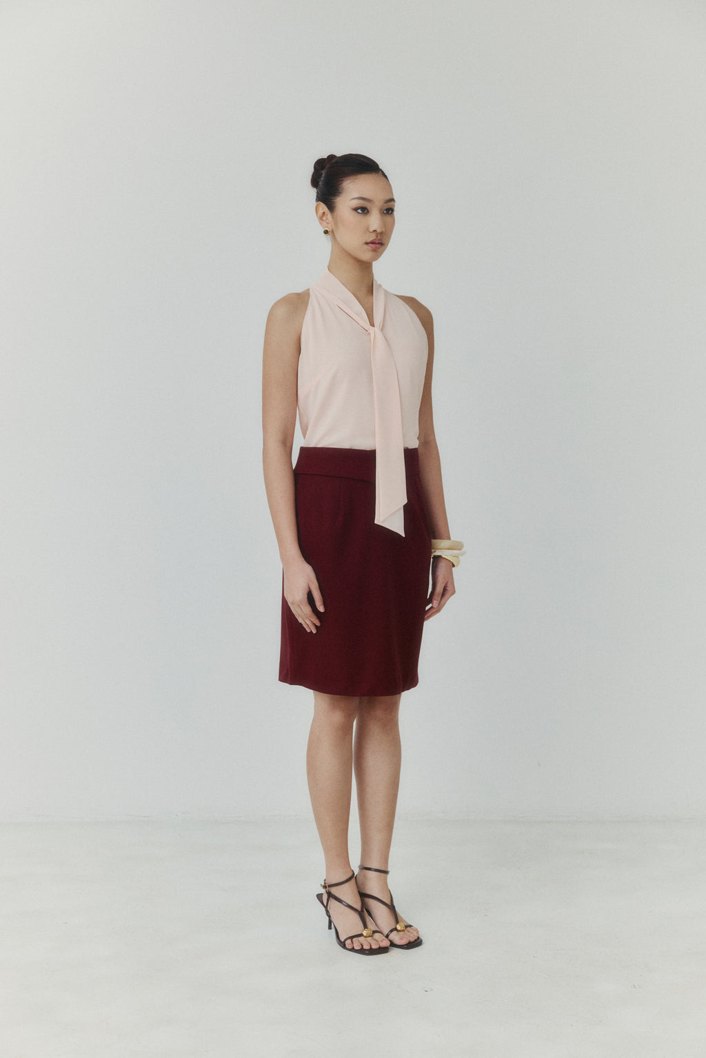 Blush Neck‑Tie Chiffon Blouse