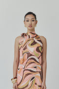 Abstract Harmony Halter‑Neck Satin Top