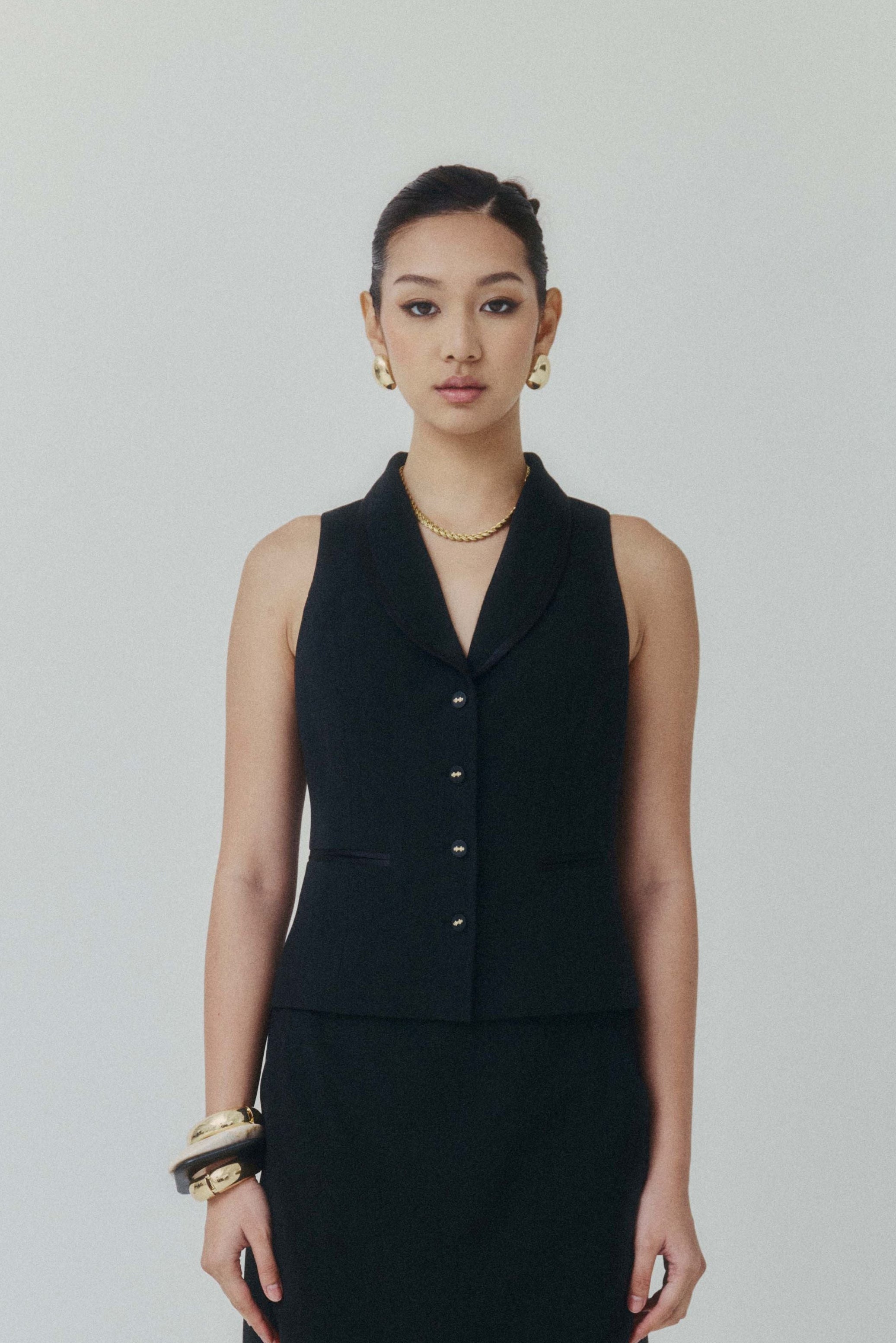 Signature Noir Crepe Waistcoat