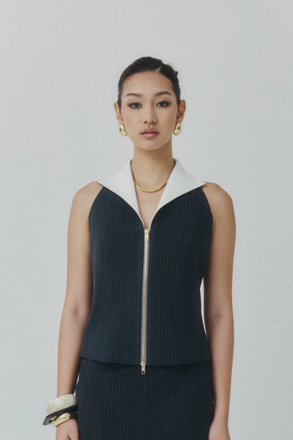 Graphite Contrast-Collar Pinstripe Waistcoat