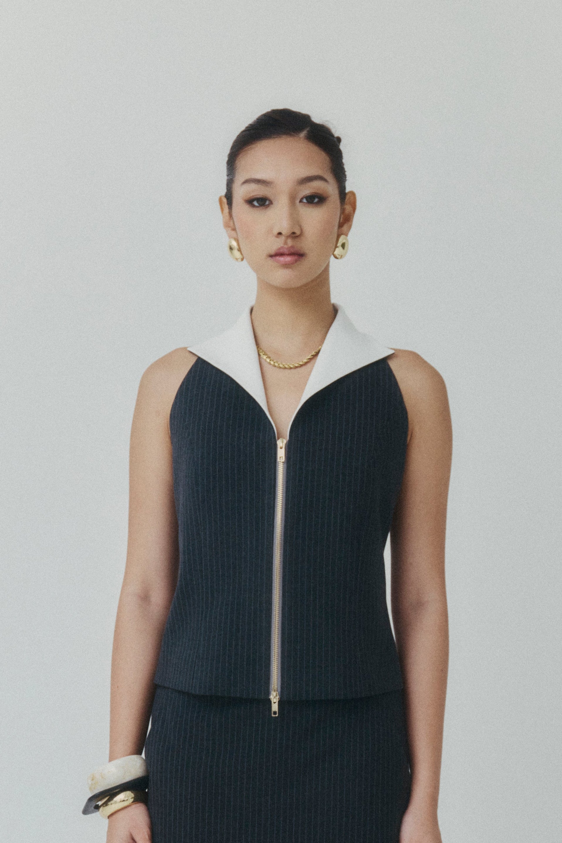 Graphite Contrast-Collar Pinstripe Waistcoat