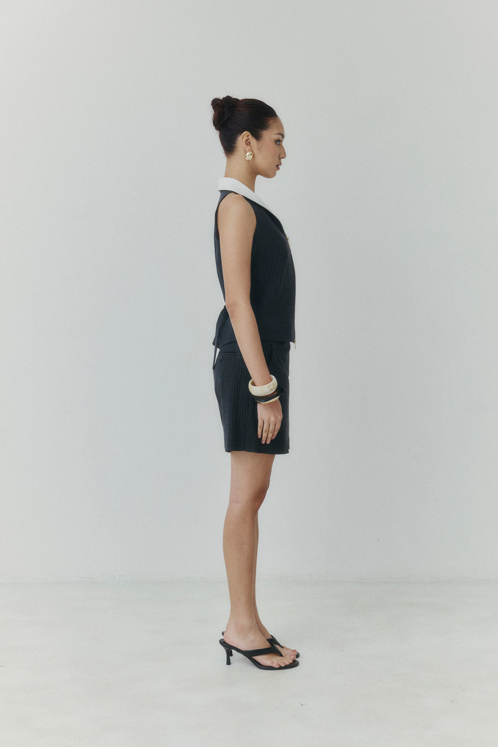 Graphite Contrast-Collar Pinstripe Waistcoat
