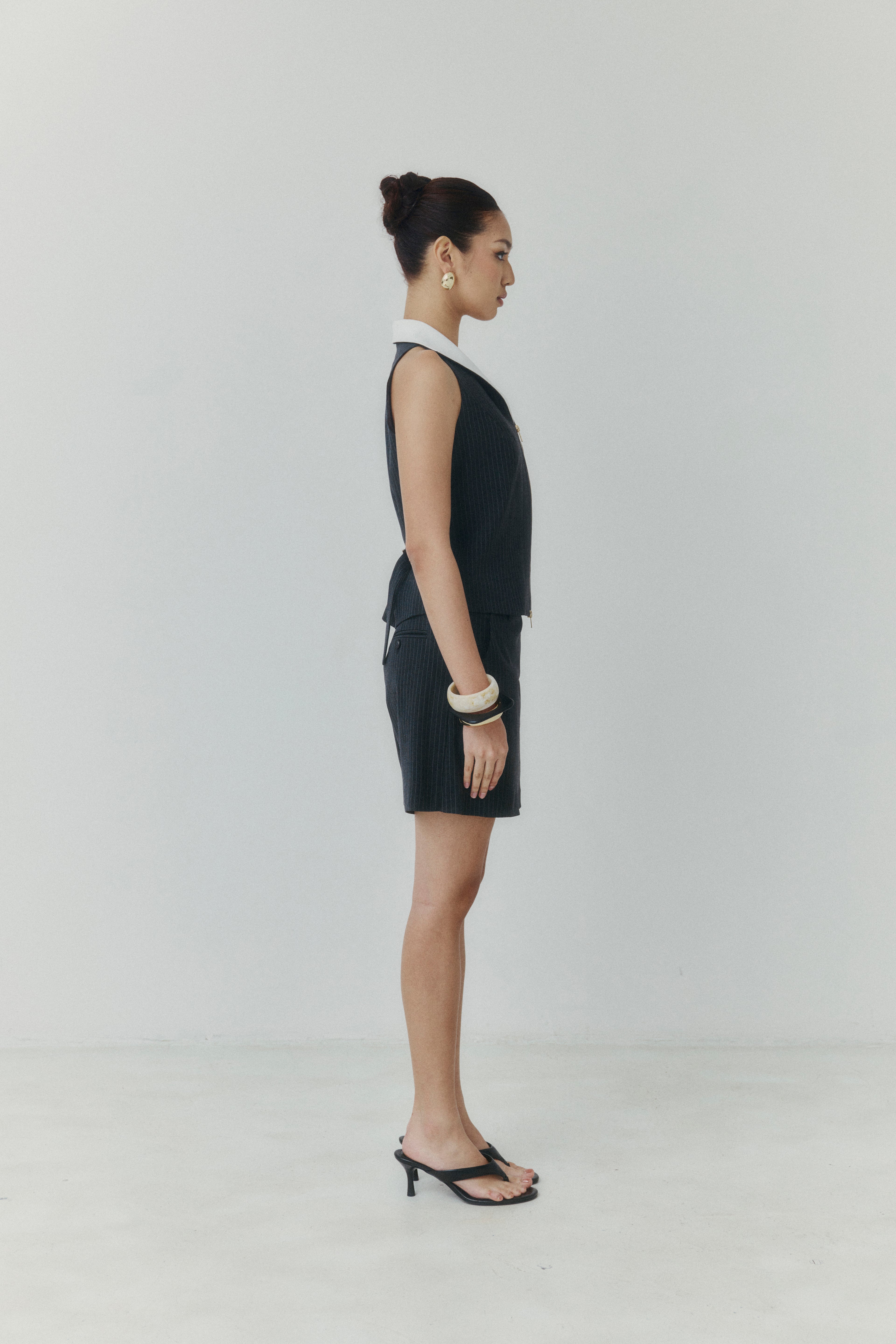 Graphite Contrast-Collar Pinstripe Waistcoat