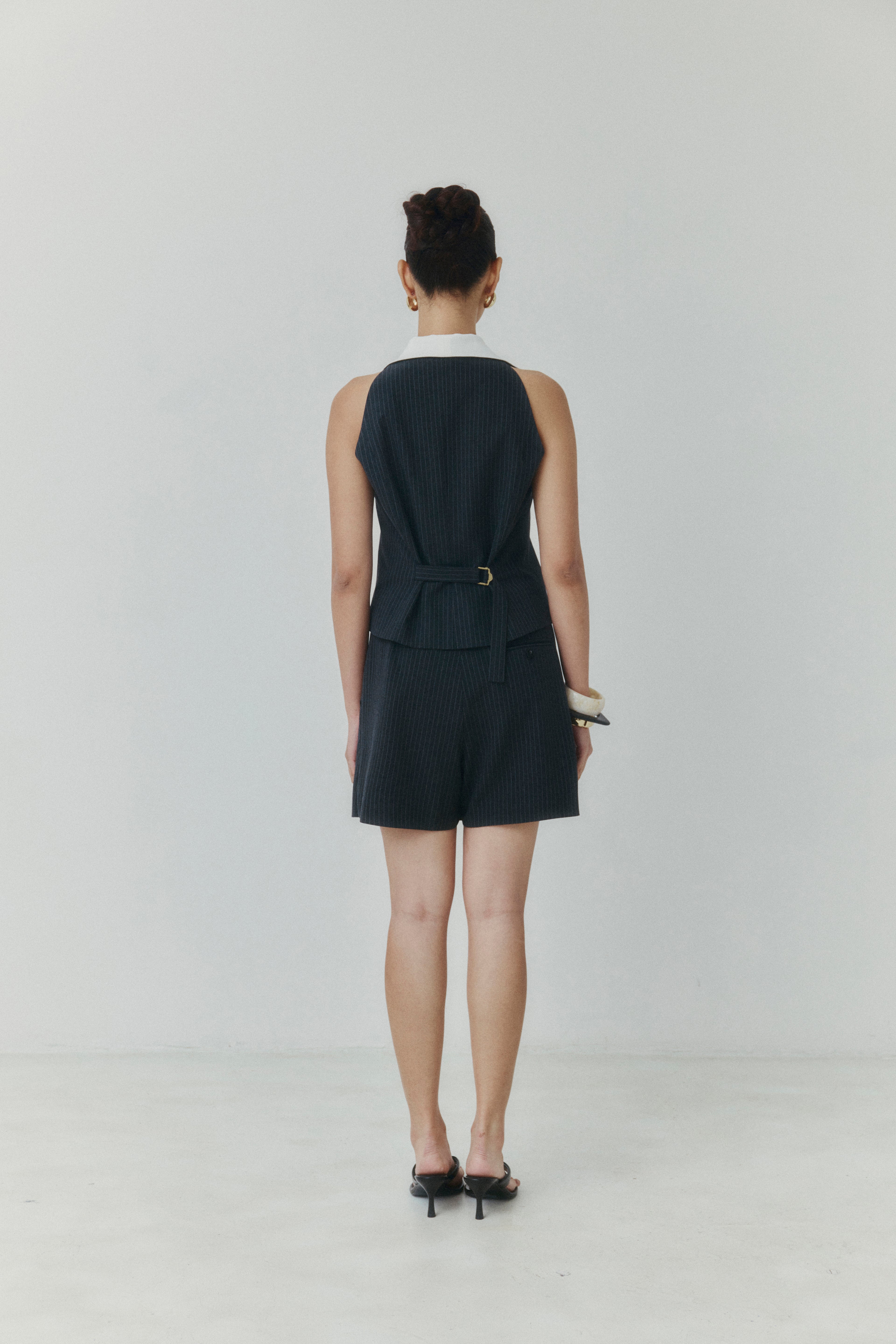 Graphite Contrast-Collar Pinstripe Waistcoat