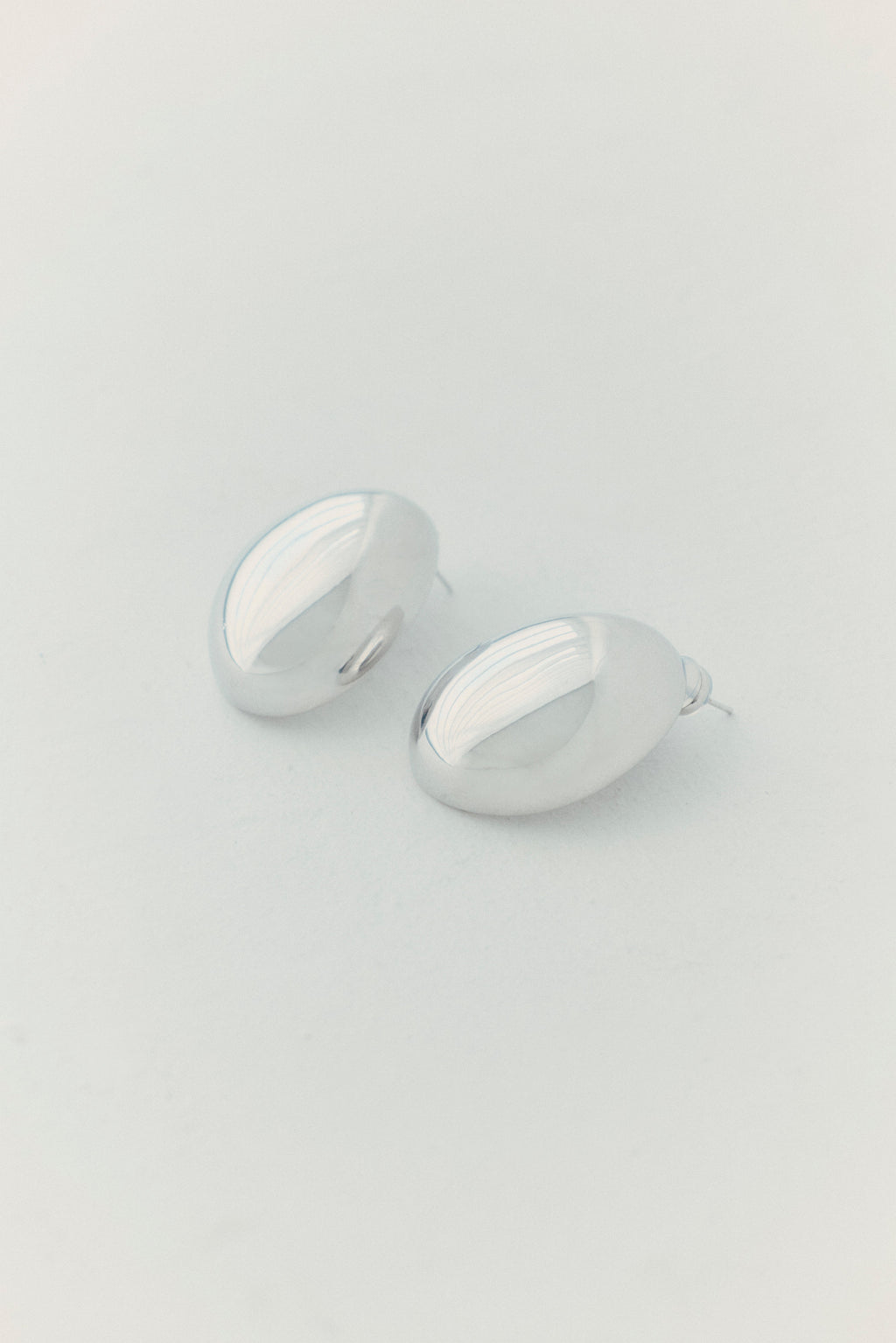 Mirror Silver Oval Stud Earrings