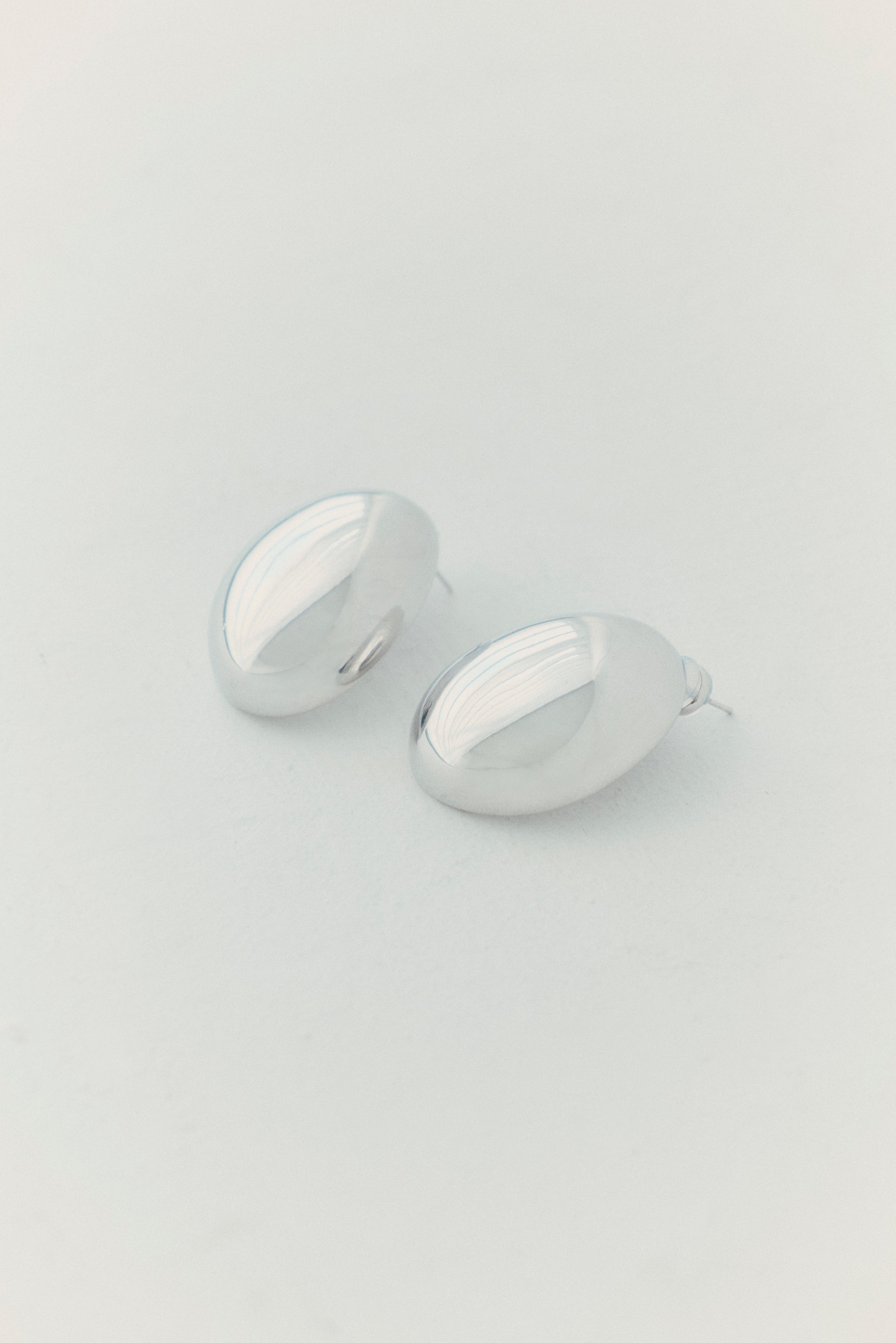 Mirror Silver Oval Stud Earrings