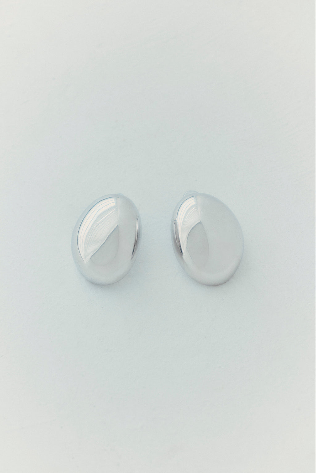 Mirror Silver Oval Stud Earrings