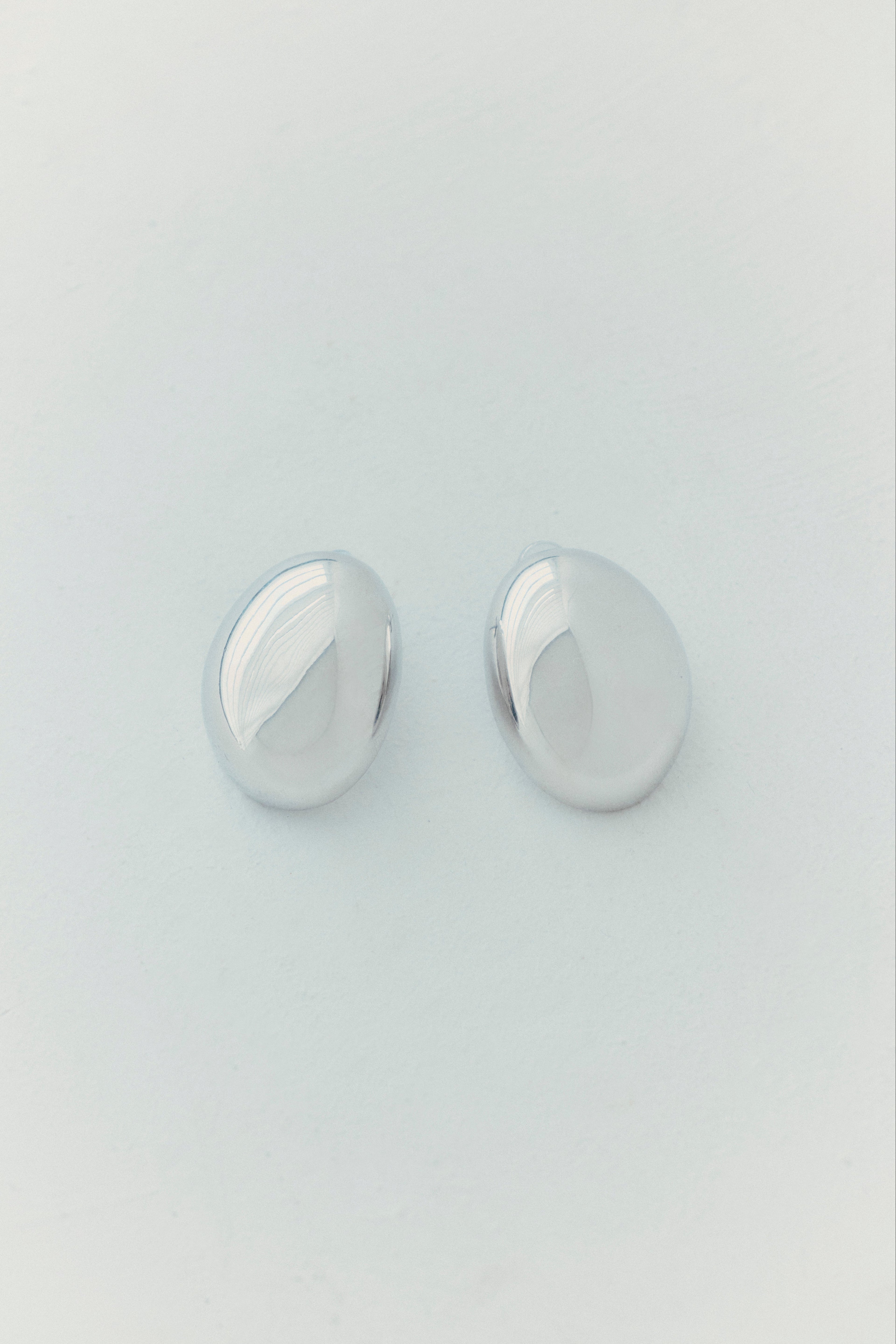 Mirror Silver Oval Stud Earrings
