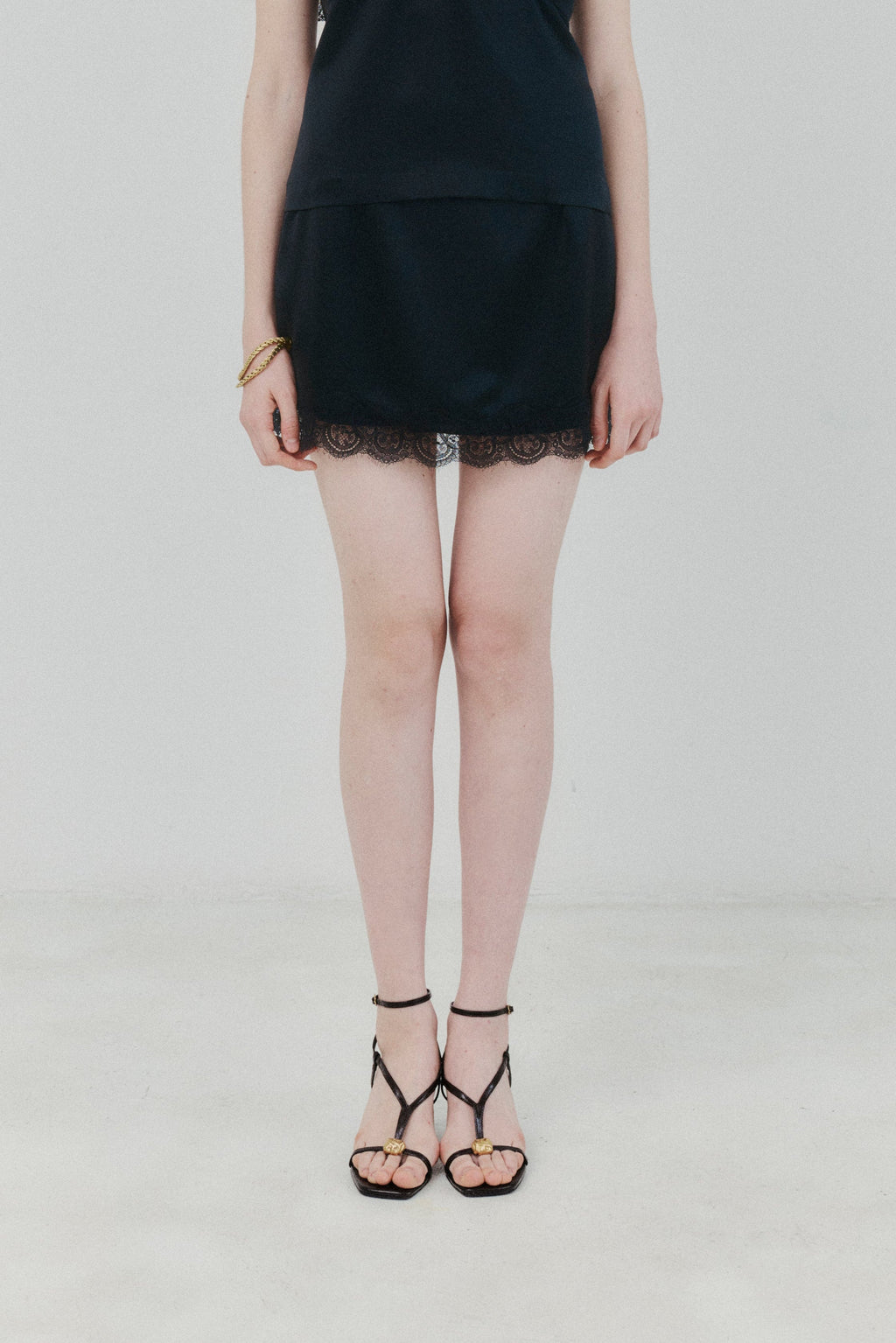 Sweetheart Laced Satin Mini Skirt