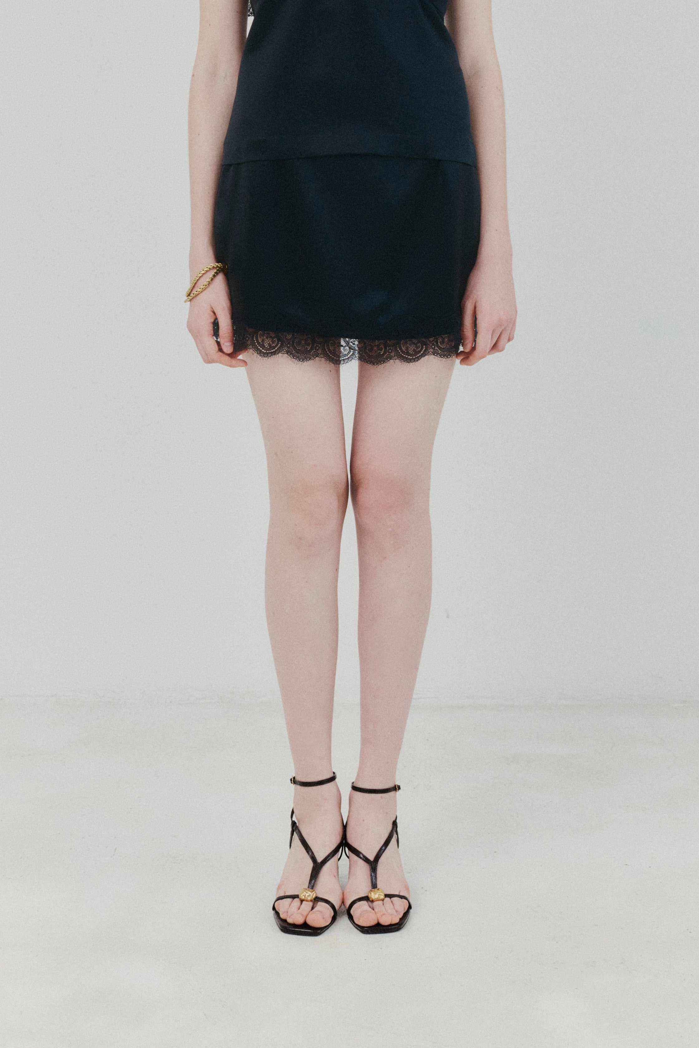 Sweetheart Laced Satin Mini Skirt