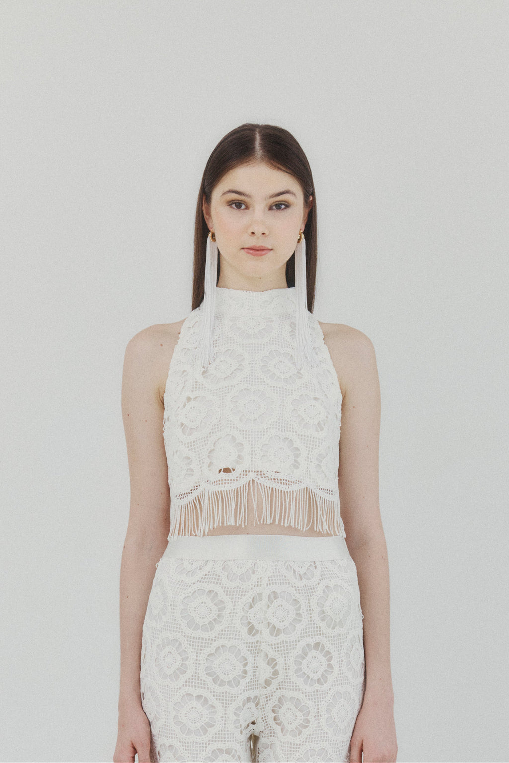 Playa Ivory Crocheted Fringe Top