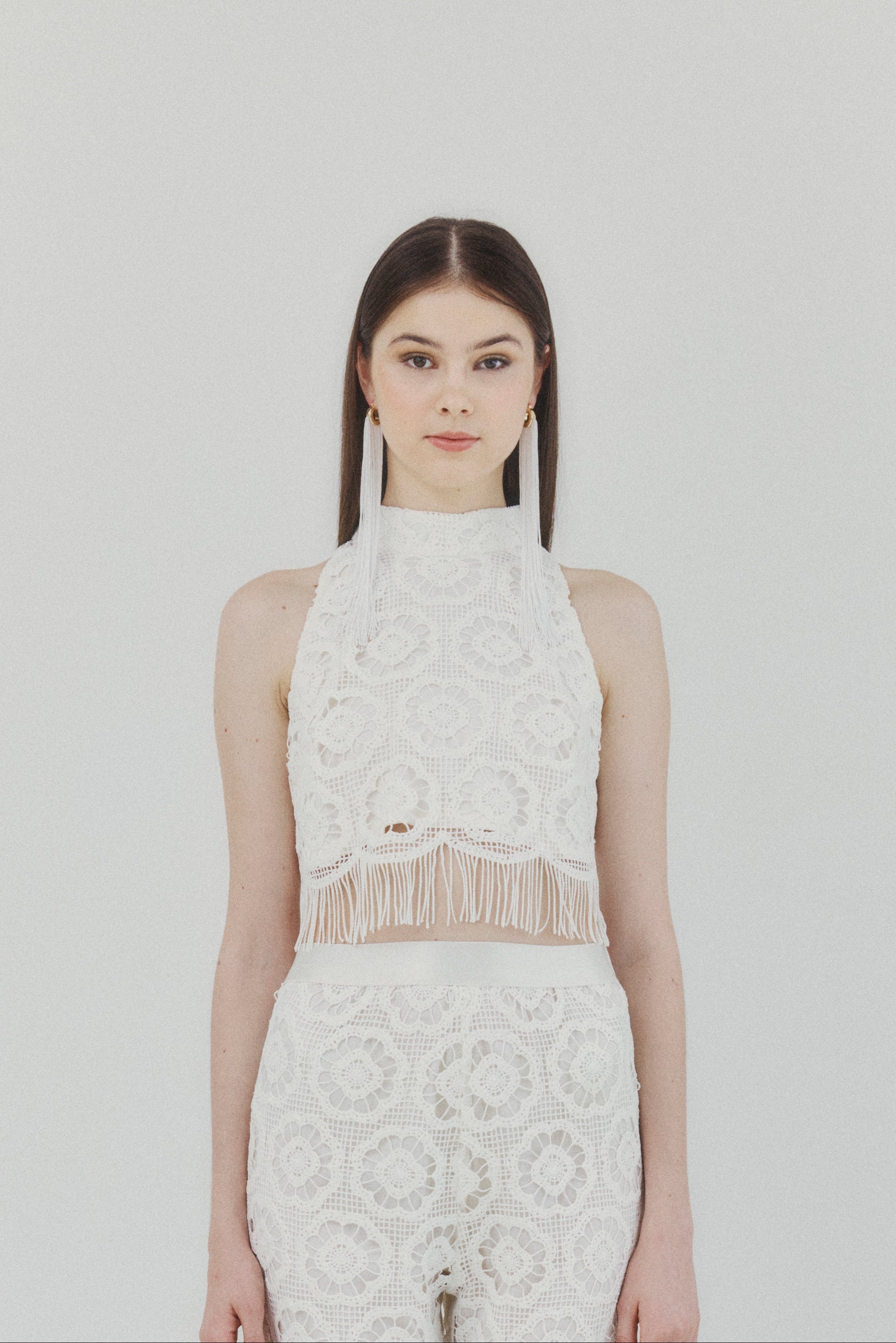 Playa Ivory Crocheted Fringe Top