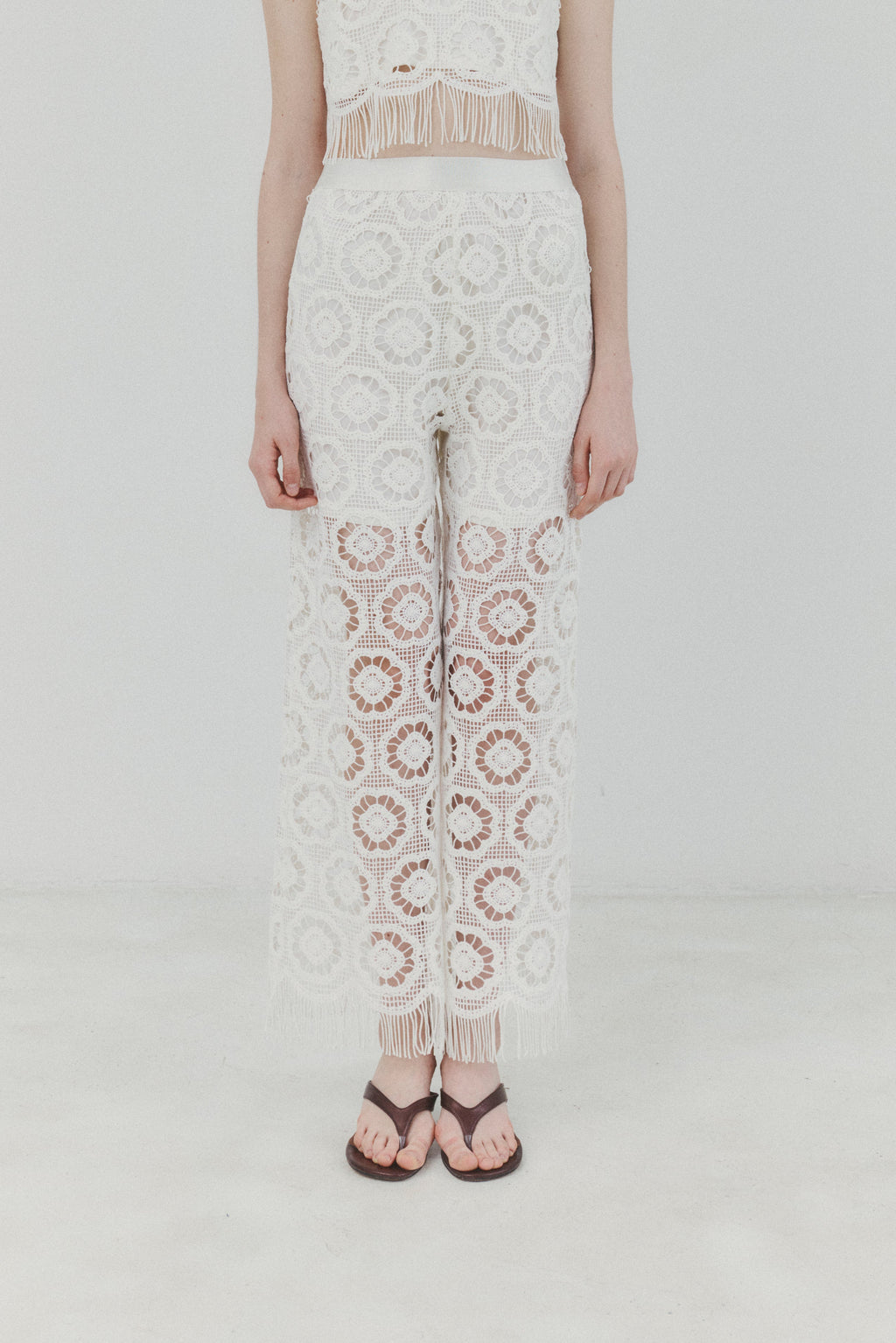 Playa Ivory Crocheted Fringe Pants
