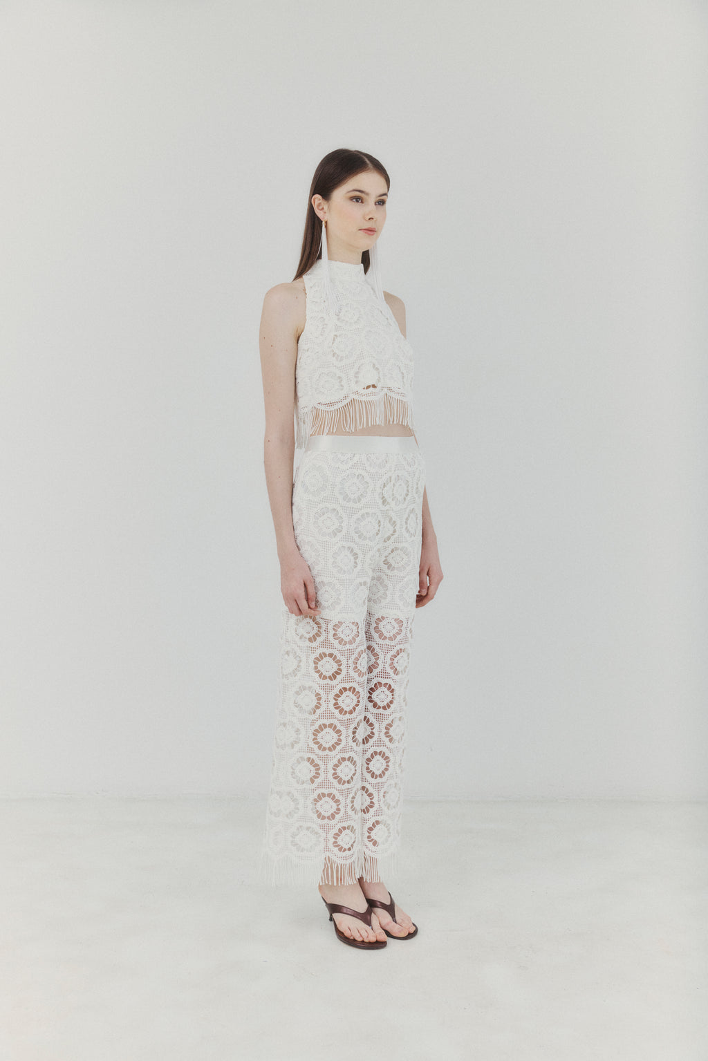 Playa Ivory Crocheted Fringe Top