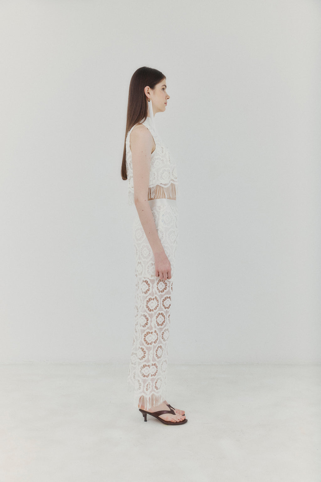 Playa Ivory Crocheted Fringe Top