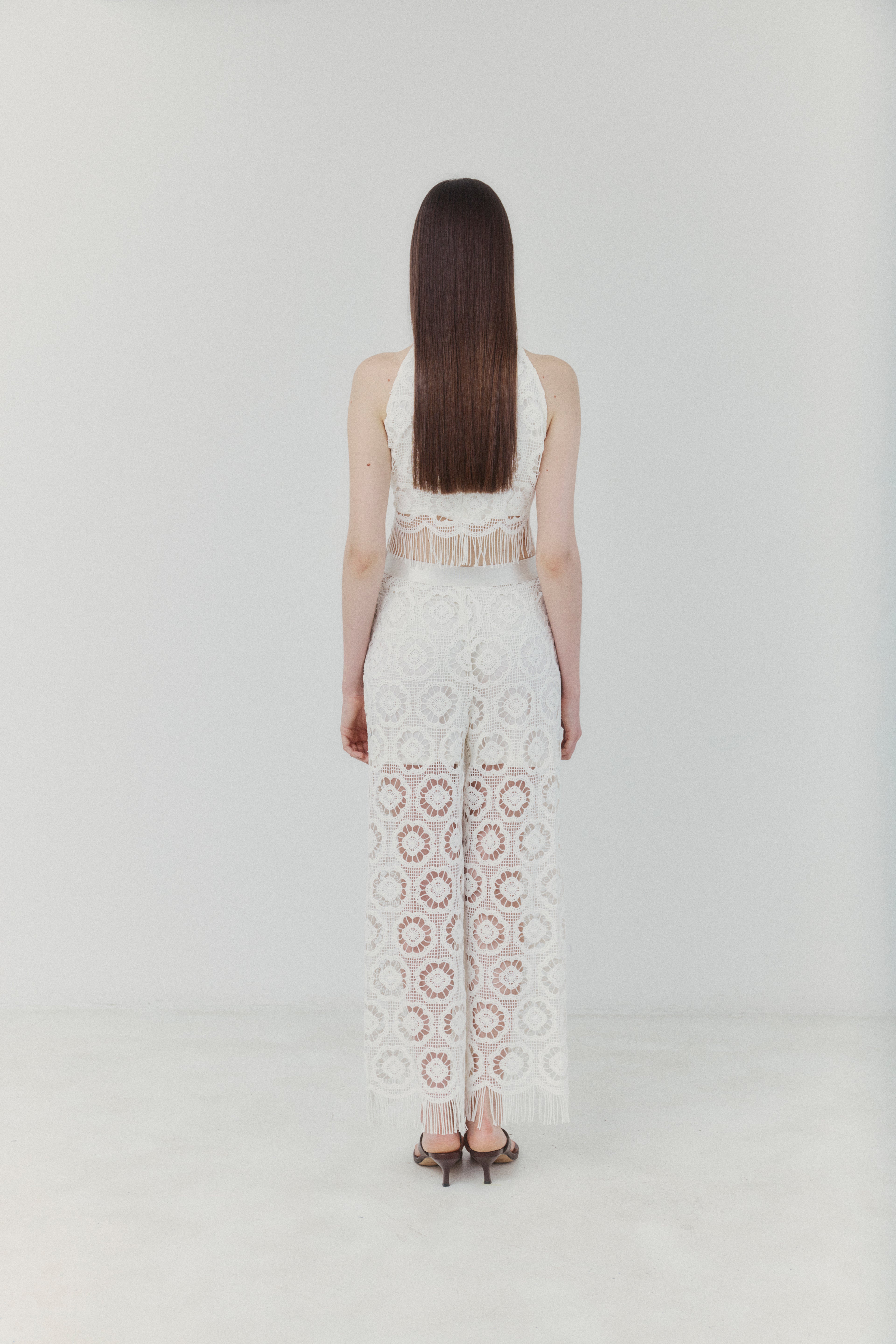Playa Ivory Crocheted Fringe Top
