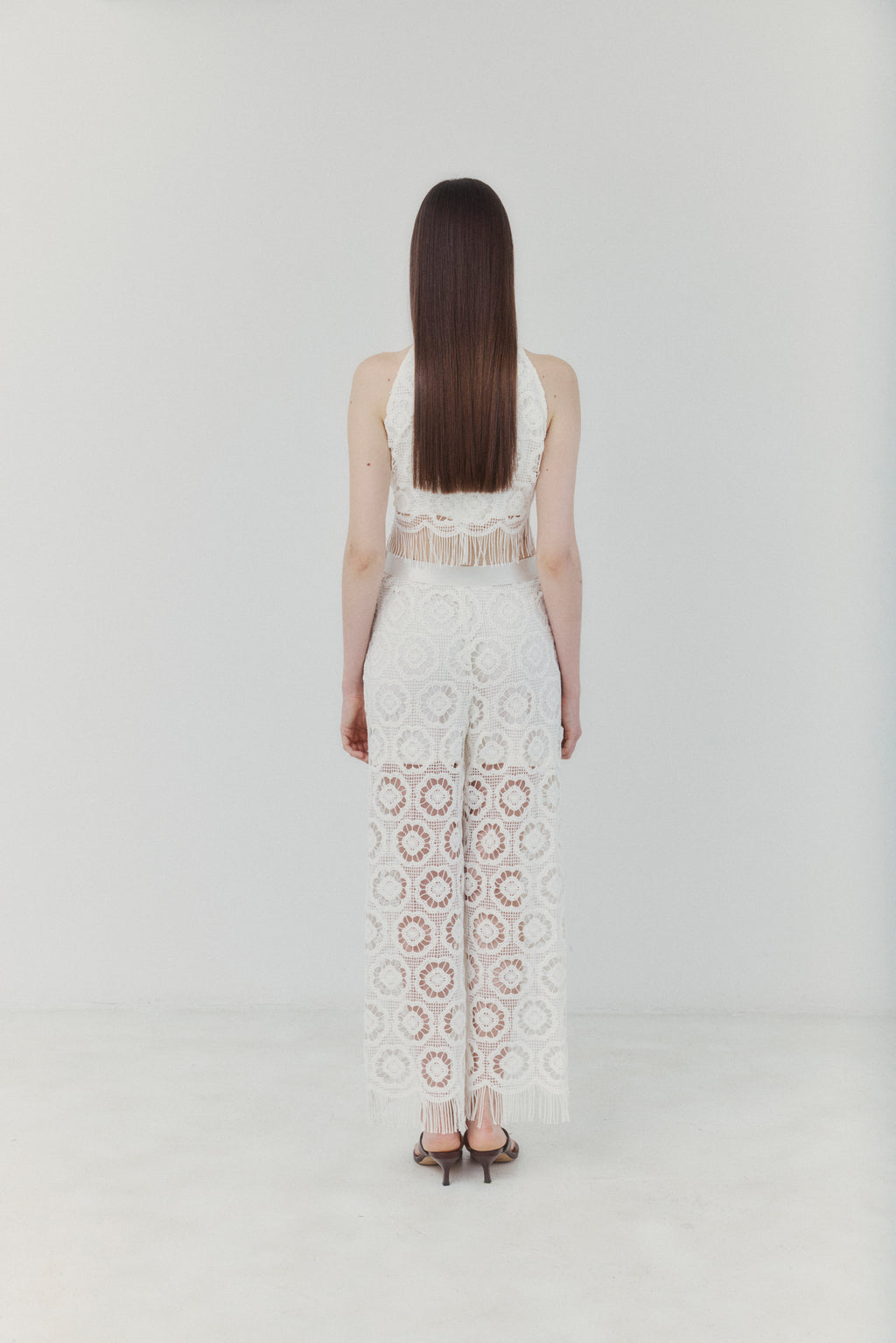 Playa Ivory Crocheted Fringe Pants