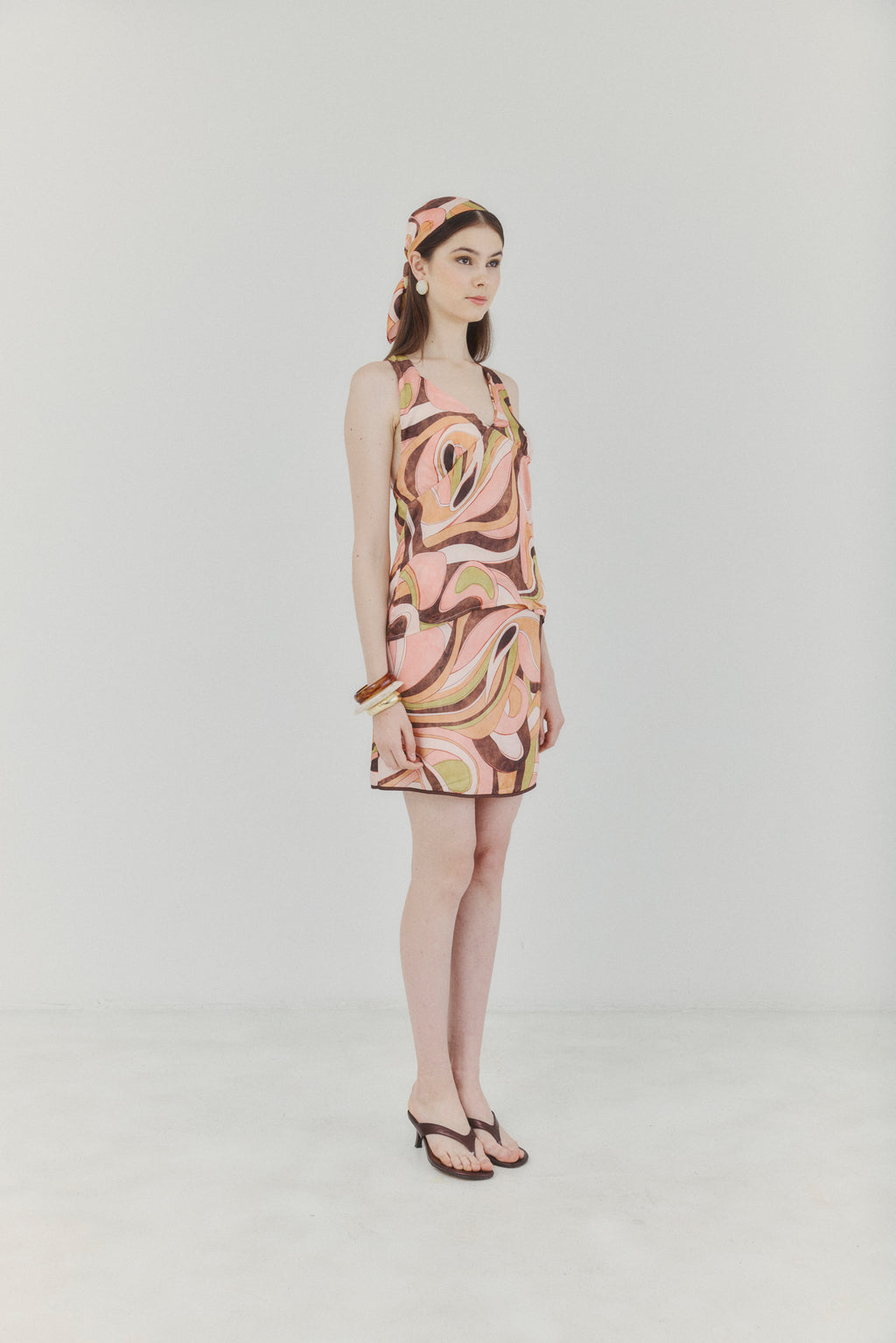 Abstract Harmony Open-back Satin Top