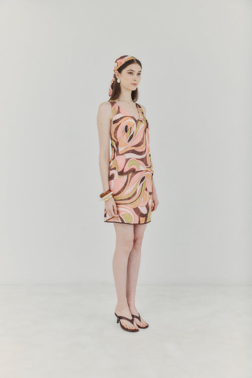Abstract Harmony Open-back Satin Top