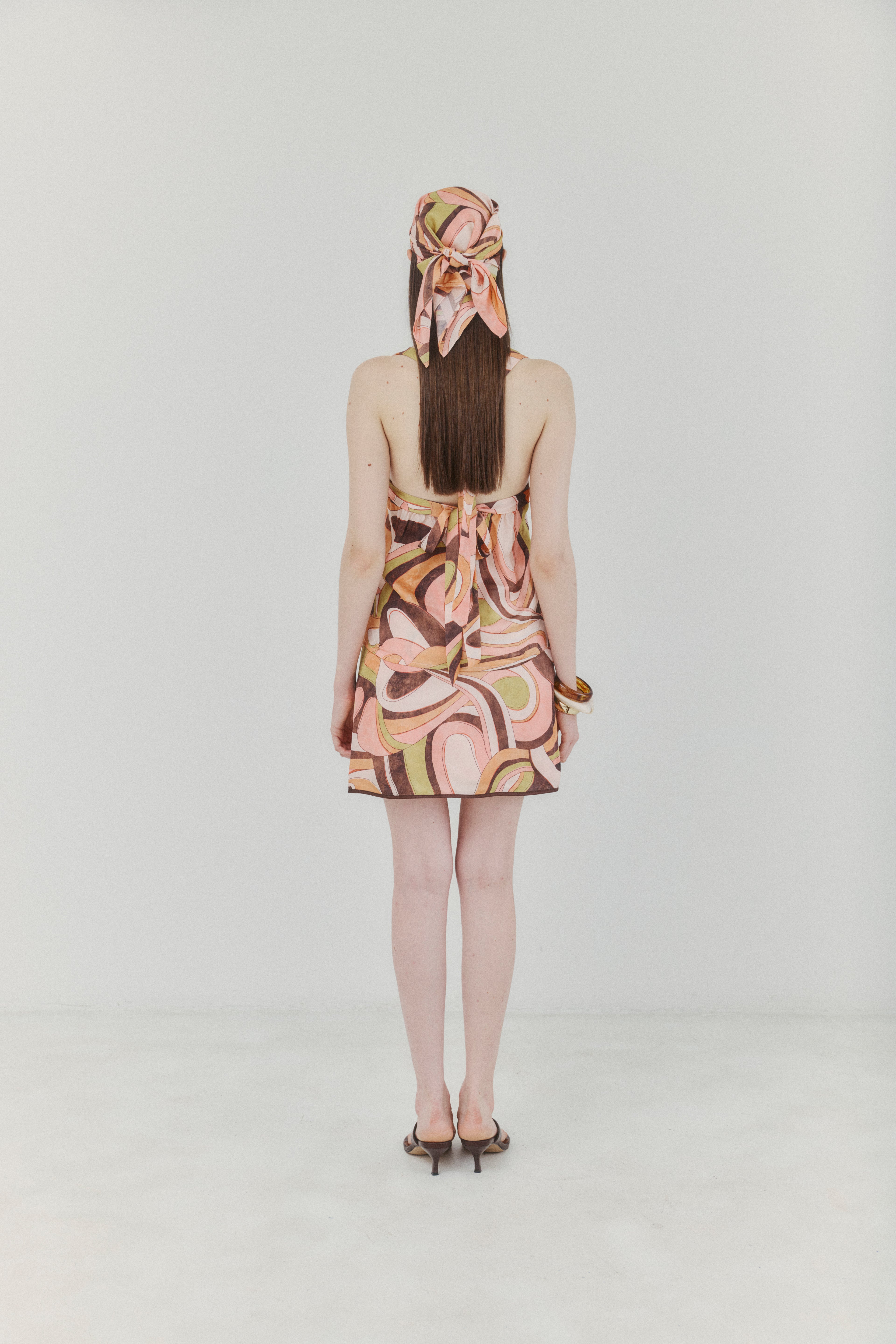 Abstract Harmony Open-back Satin Top