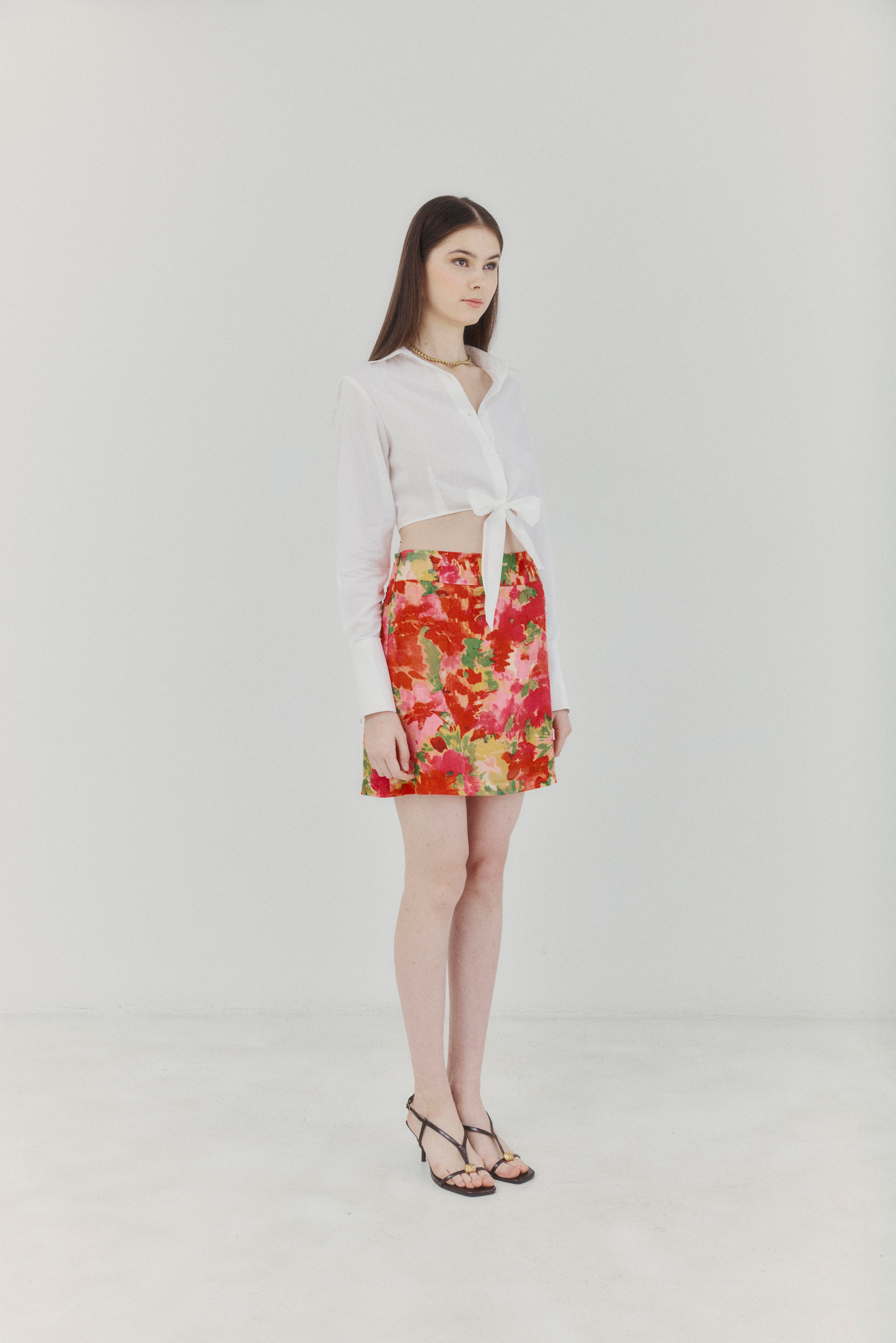 White Knot‑Front Cotton Linen Cropped Shirt