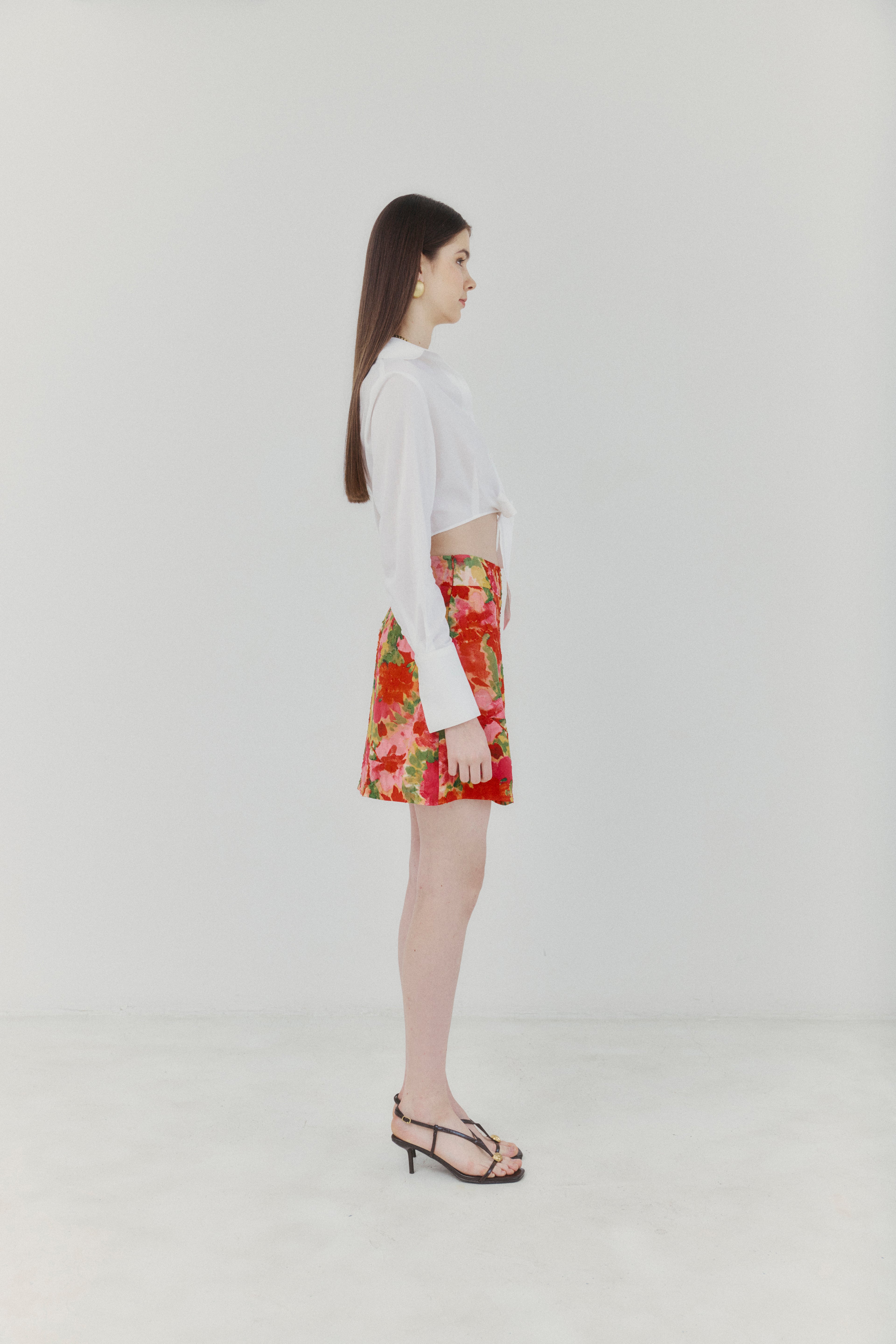 White Knot‑Front Cotton Linen Cropped Shirt
