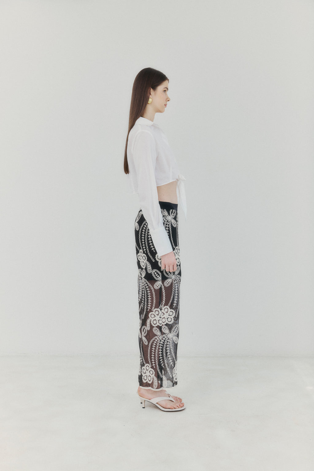 Floral Embroidered Black Sheer Pants