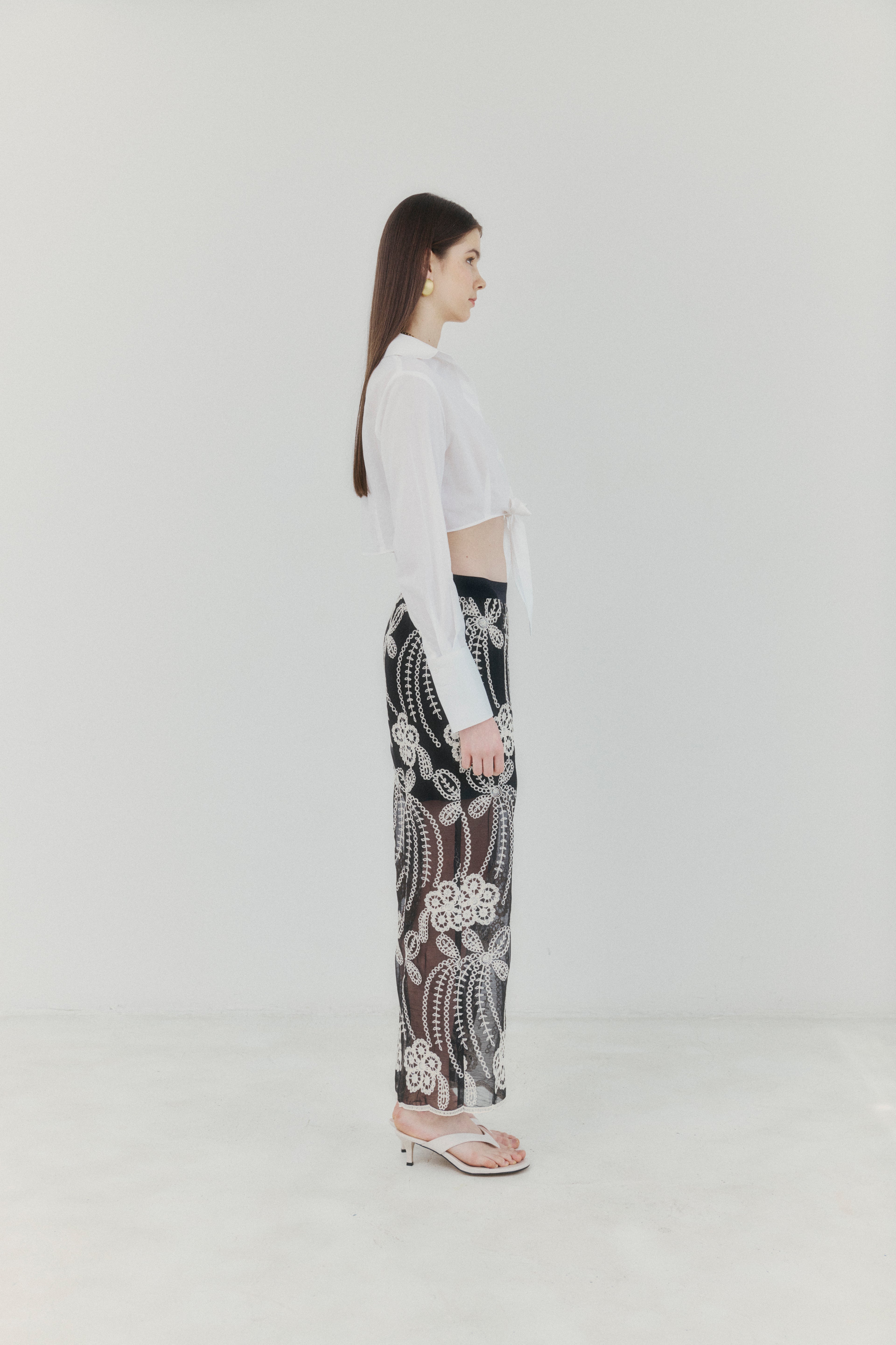 Floral Embroidered Black Sheer Pants