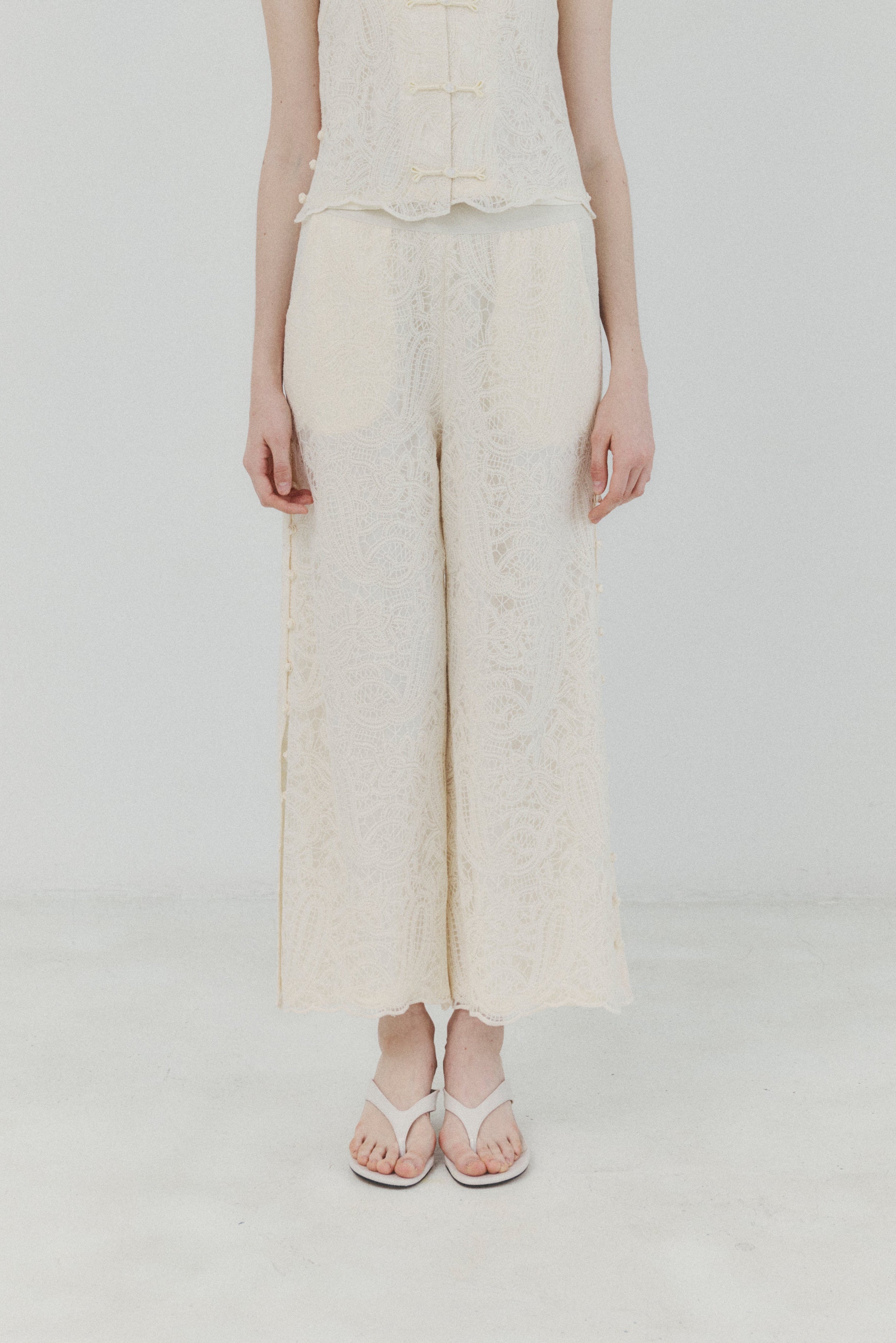 Ivory Cotton Lace-embroidered Pants