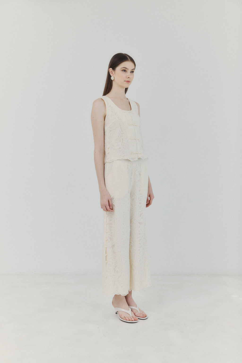 Ivory Cotton Lace-embroidered Pants